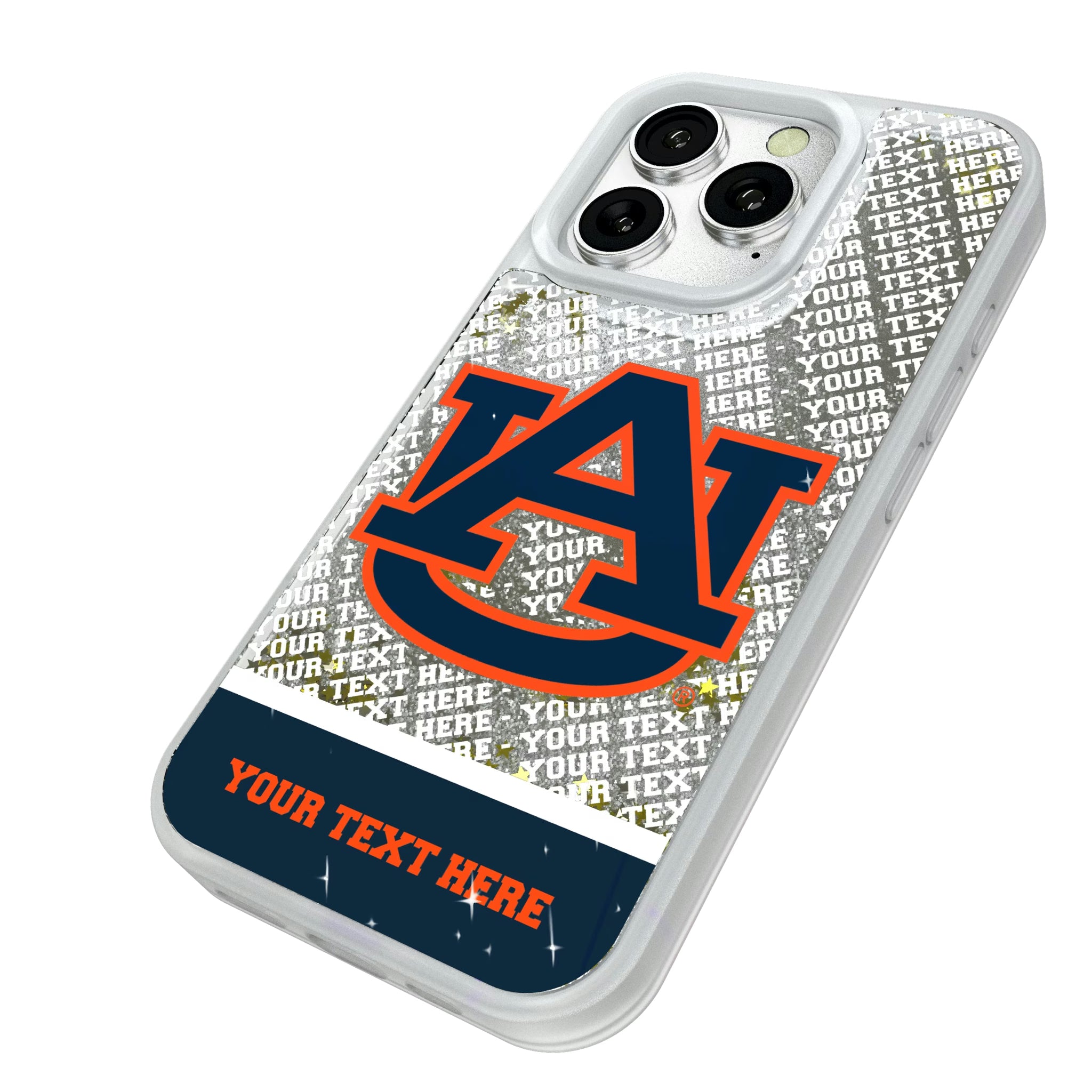 University of Auburn Tigers Personalized EndZone Plus iPhone Glitter Phone Case for Apple iPhone - Isometric View#Device_iPhone 16 Pro