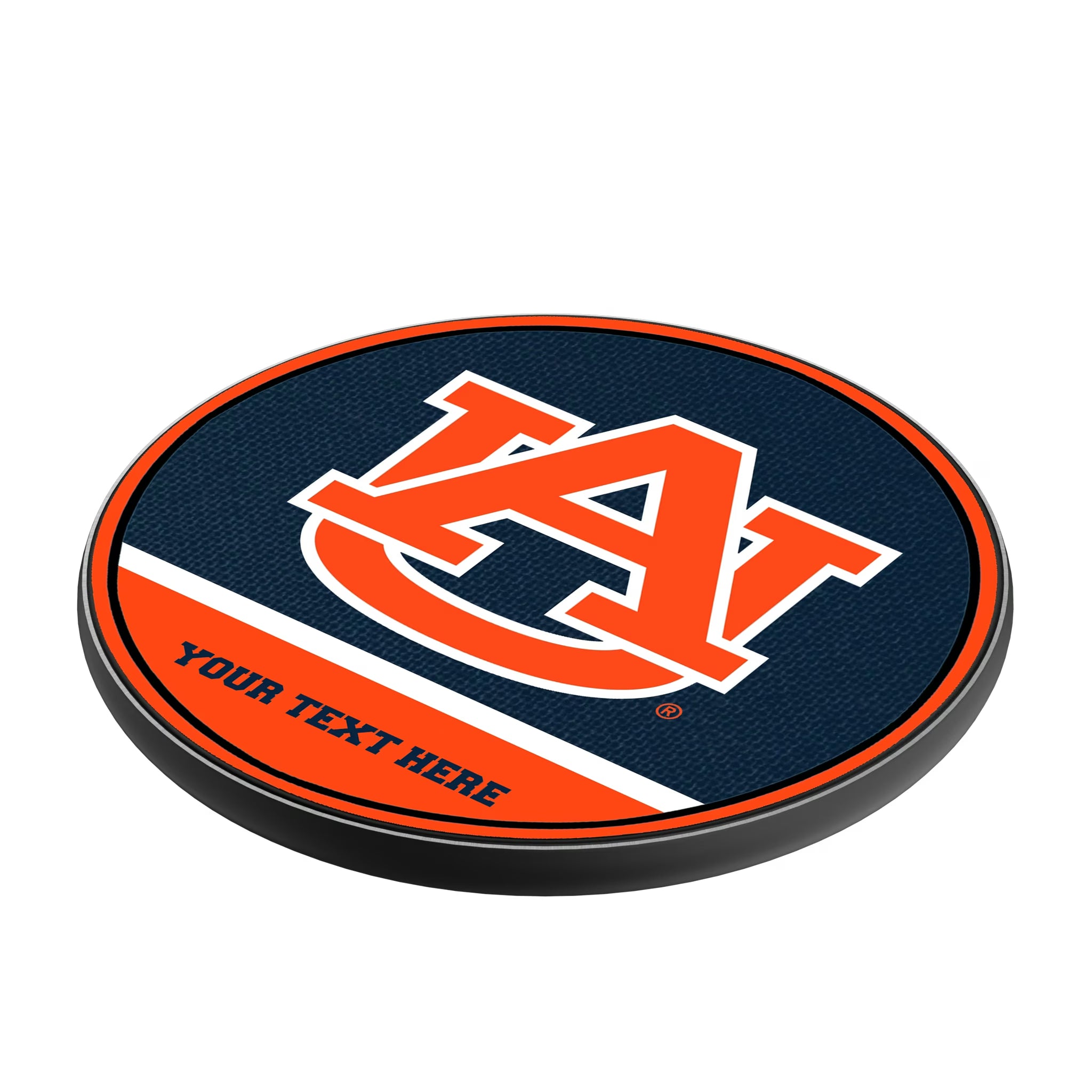 University of Auburn Tigers Personalized Endzone Solid 15-Watt Wireless Charger - Isometric View
