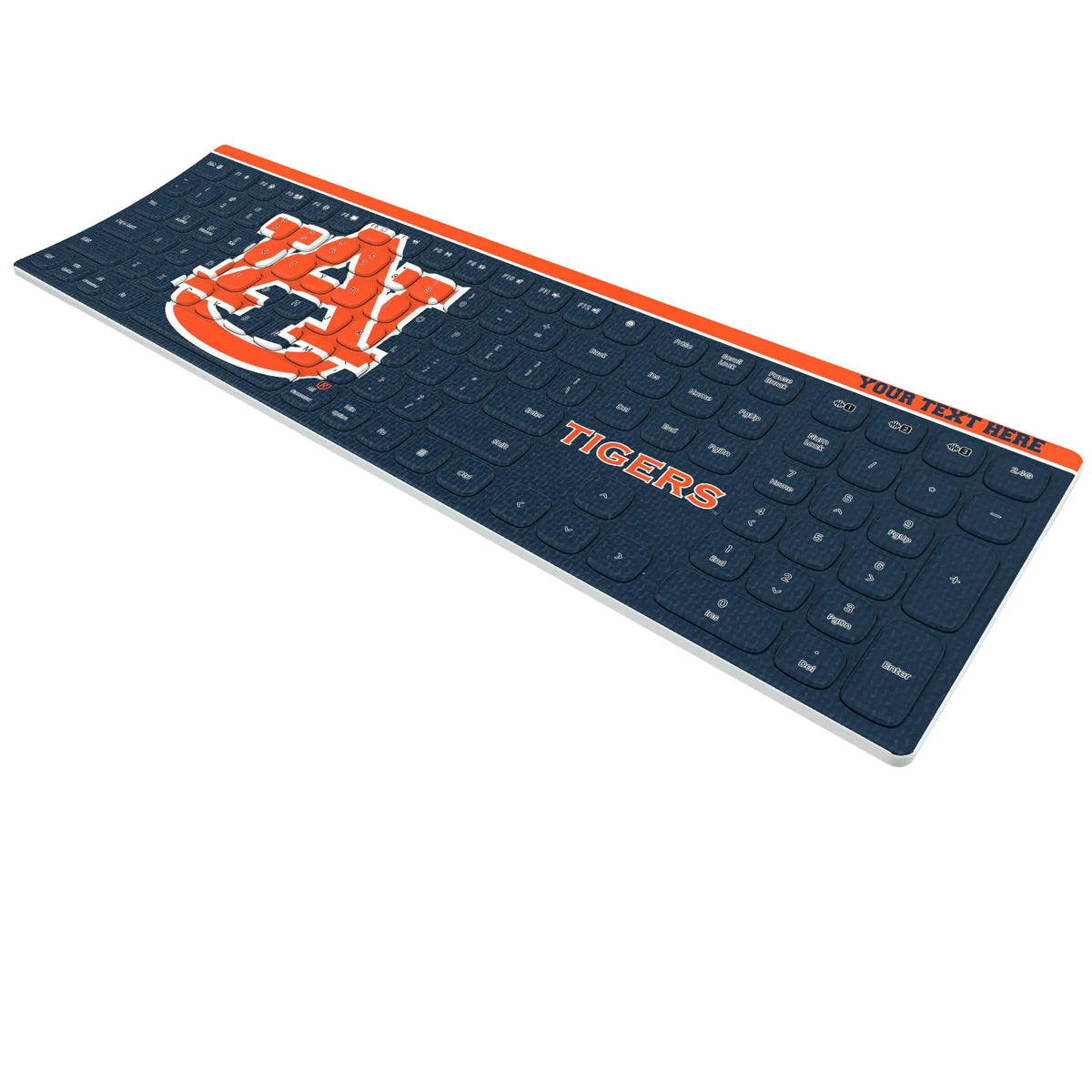 University of Auburn Tigers Personalized Endzone Solid KKB605 Curved Wireless Keyboard - Isometric View