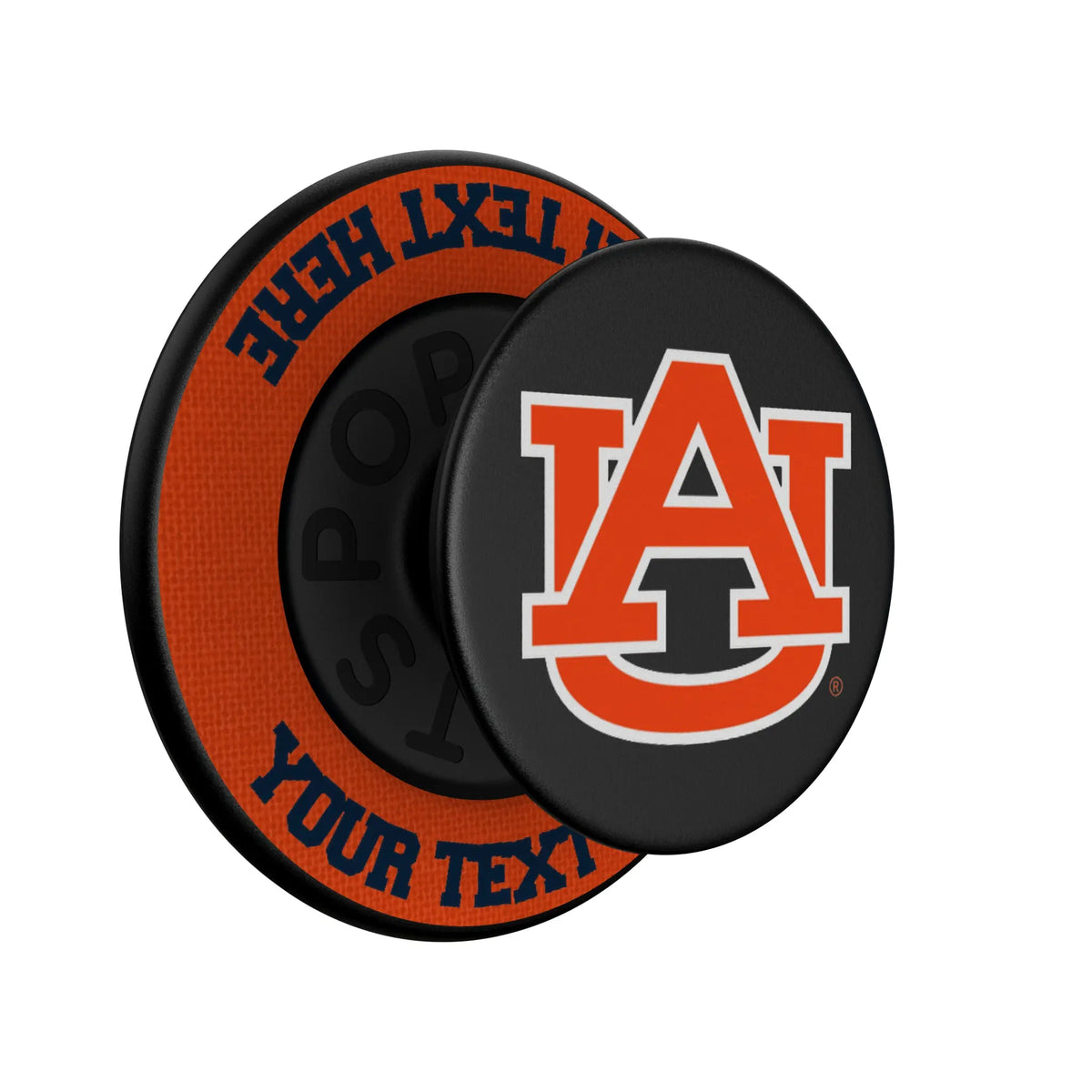 University of Auburn Tigers Personalized Endzone Solid Popsockets Round Magnetic - Isometric View