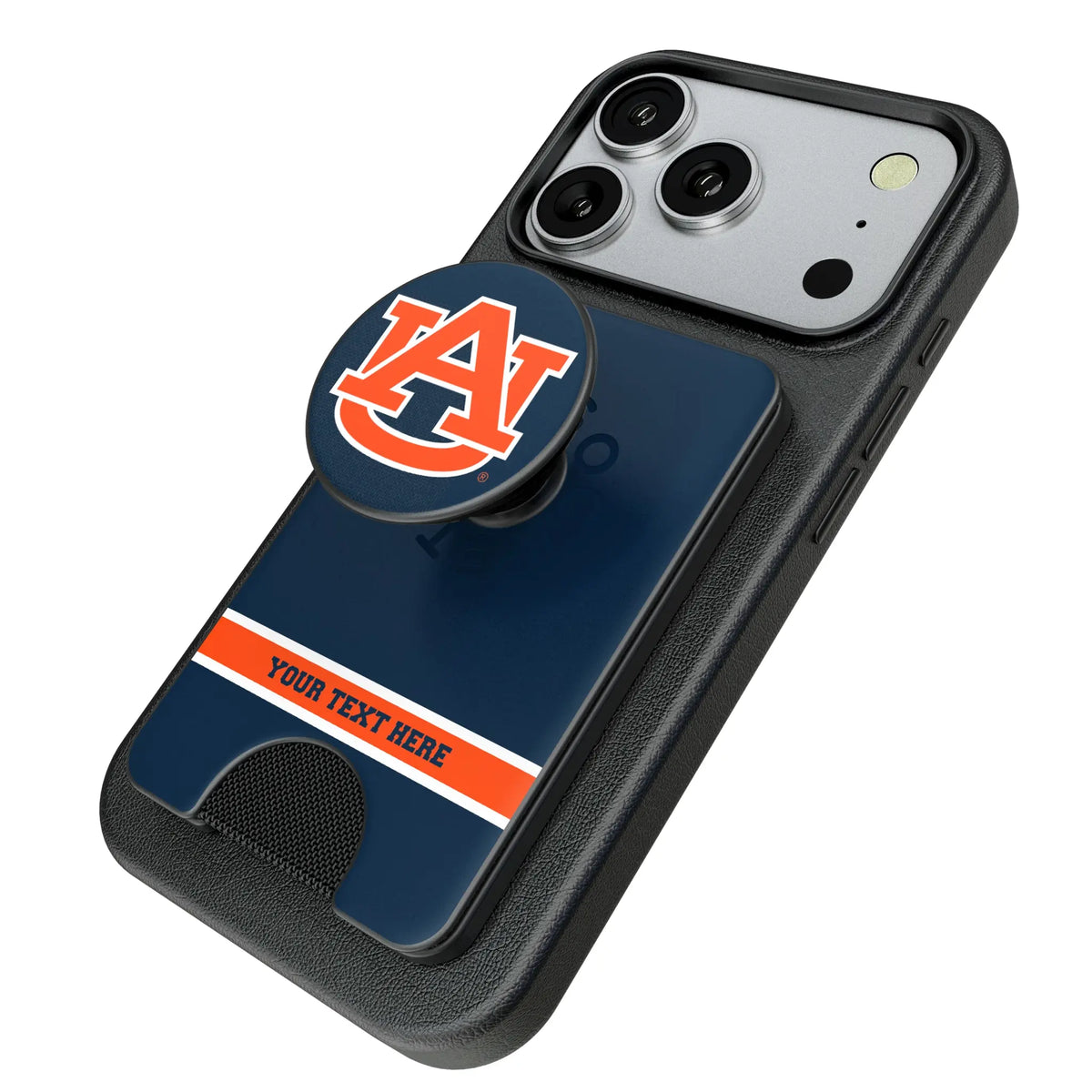 University of Auburn Tigers Personalized Endzone Solid Popsockets Wallet Magnetic - Isometric View