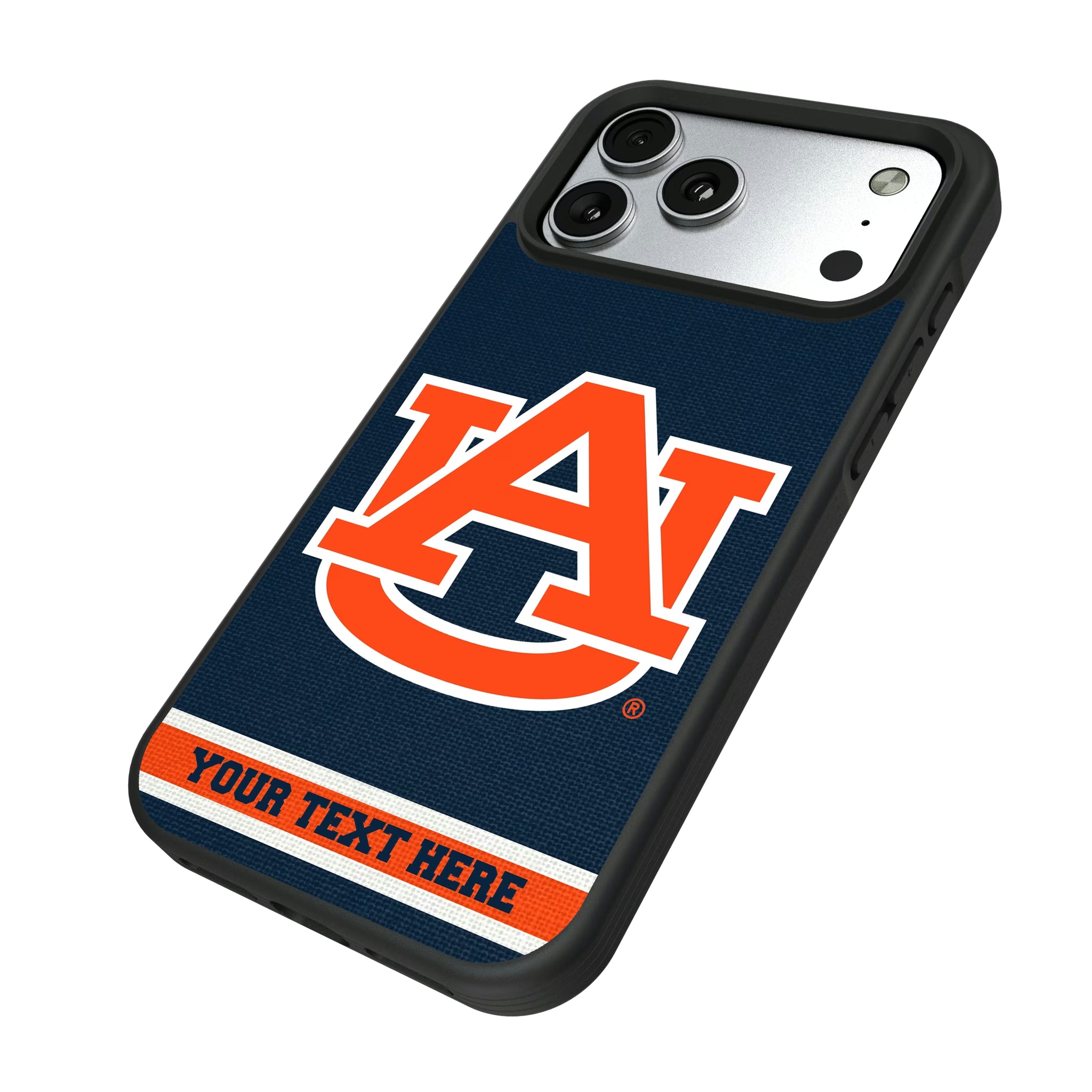 University of Auburn Tigers Personalized Stripe iPhone Bump Phone Case for Apple iPhone - Isometric View#Device_iPhone 17 Pro Max