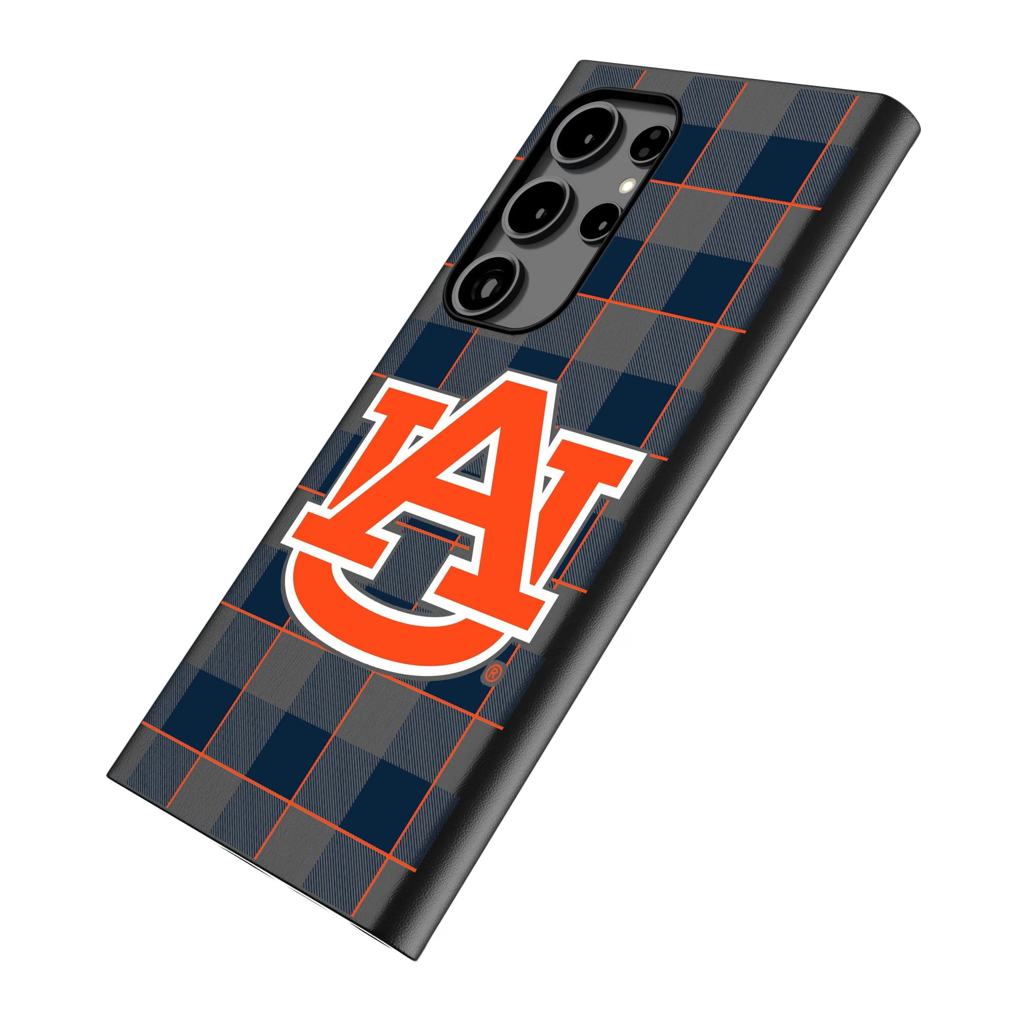 University of Auburn Tigers Plaid Galaxy MagSafe Compatible Phone Case for Samsung Galaxy - Isometric View