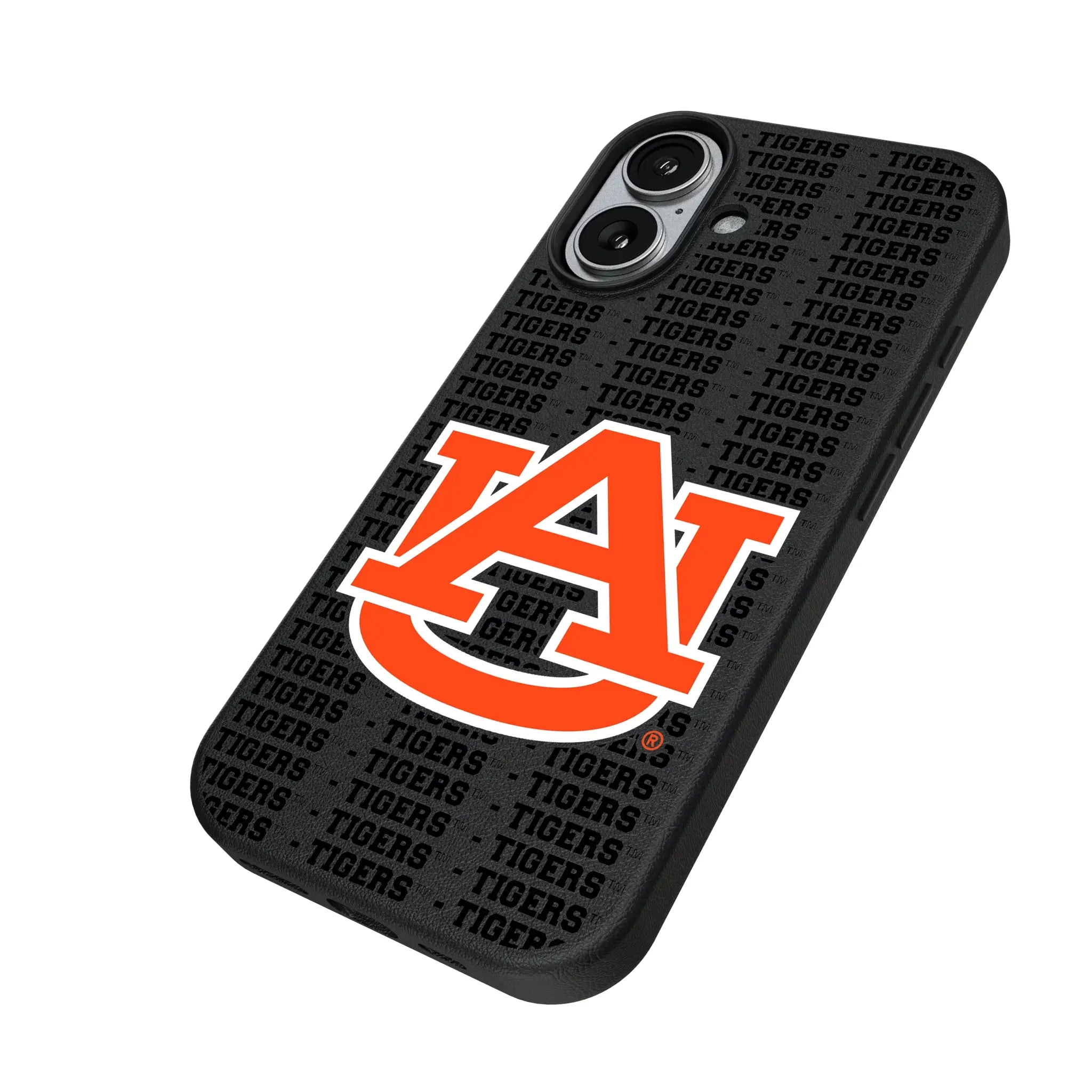University of Auburn Tigers Text Backdrop iPhone MagSafe Compatible Phone Case for Apple iPhone - Isometric View#Device_iPhone 17