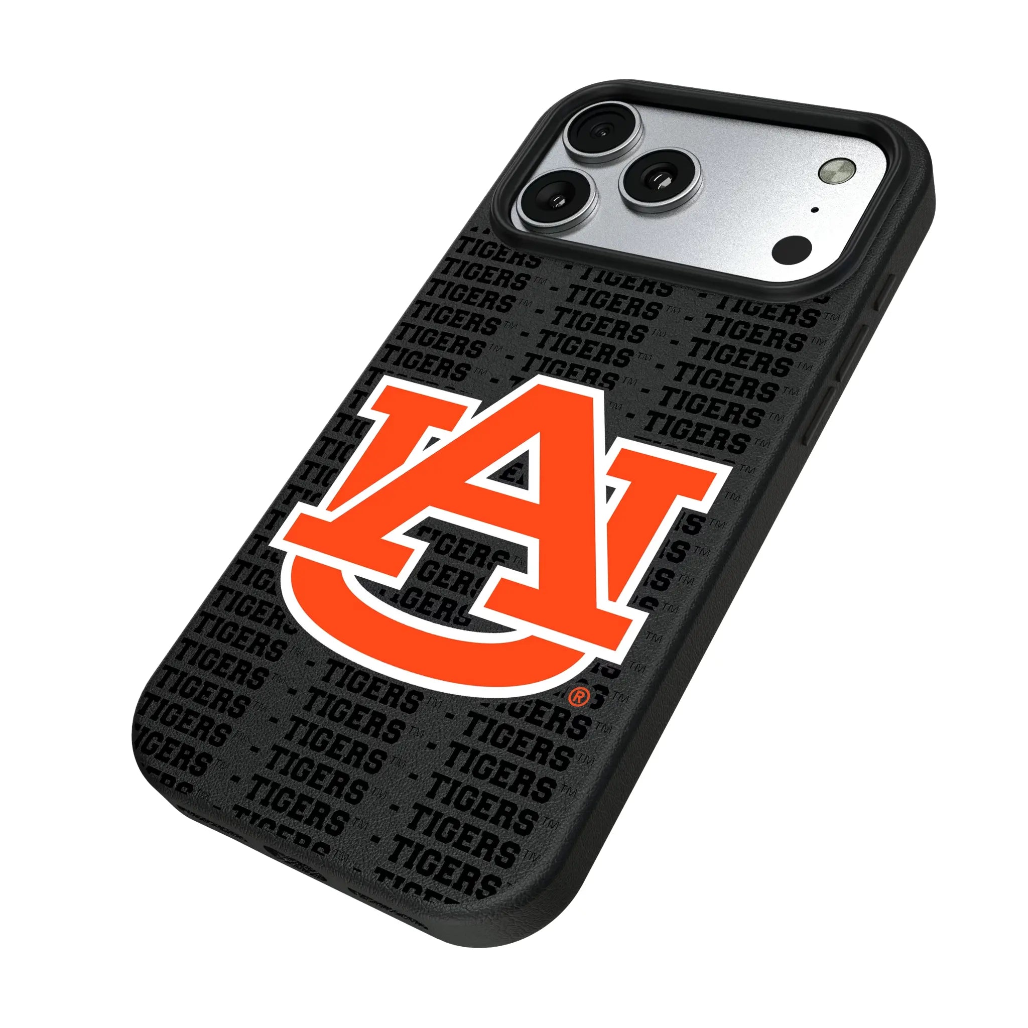 University of Auburn Tigers Text Backdrop iPhone MagSafe Compatible Phone Case for Apple iPhone - Isometric View#Device_iPhone 17 Pro Max