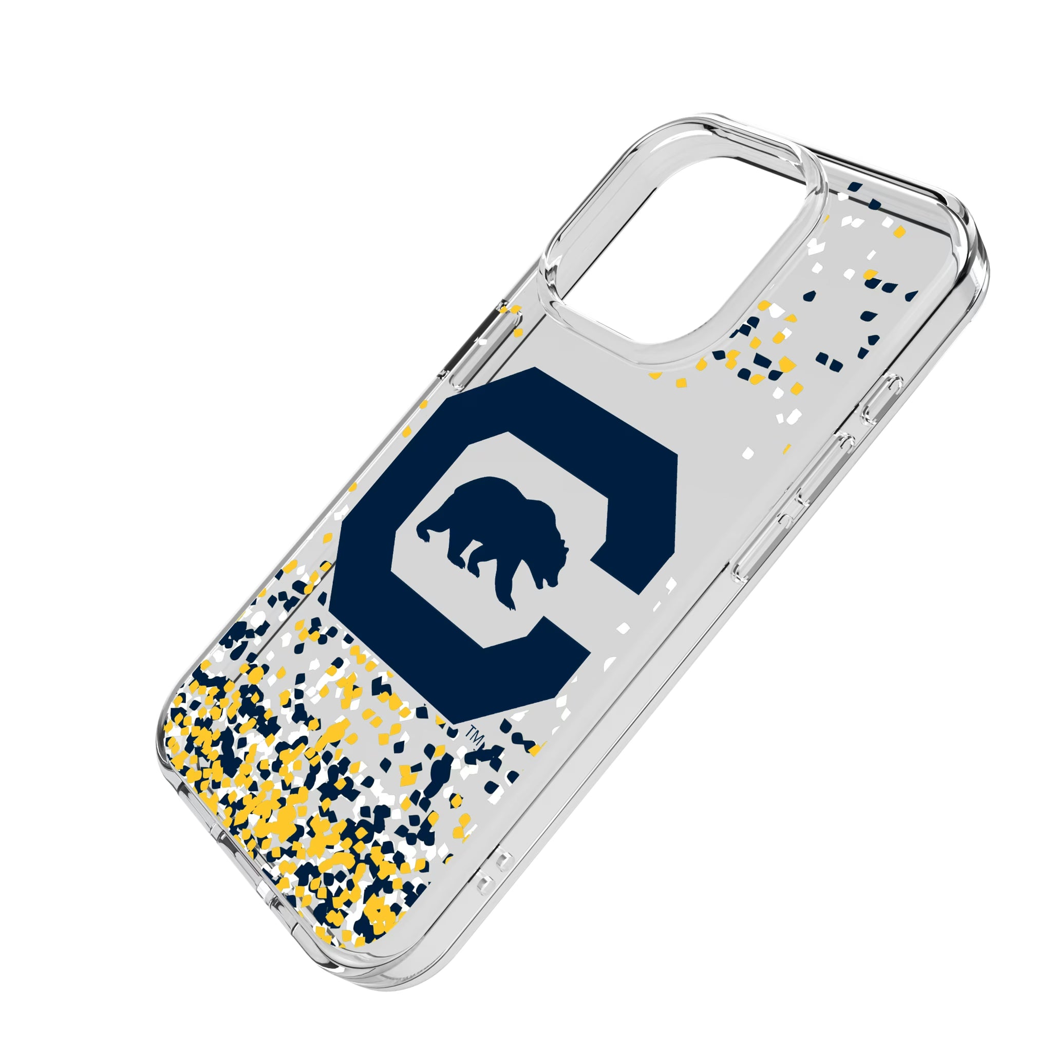 University of California Berkeley Golden Bears Confetti iPhone Clear Phone Case for Apple iPhone - Isometric View