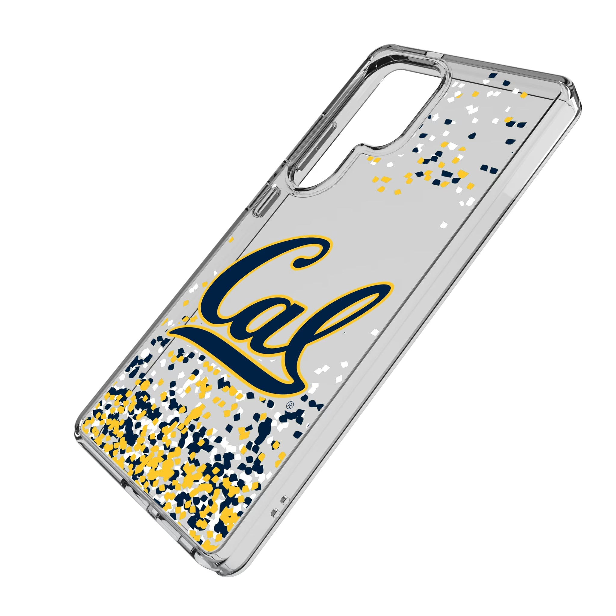 University of California Berkeley Golden Bears Confetti Galaxy Clear Phone Case for Samsung Galaxy - Isometric View