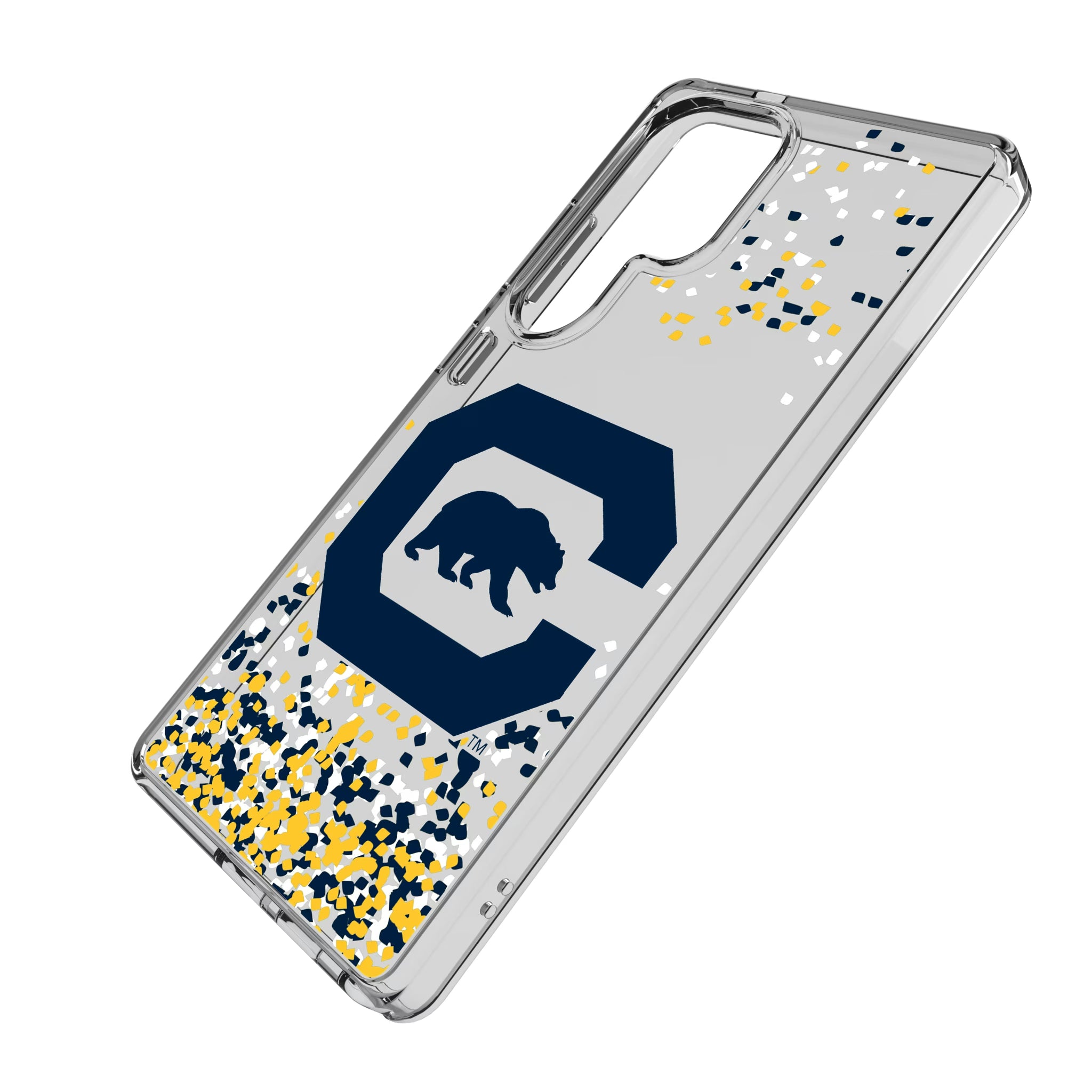 University of California Berkeley Golden Bears Confetti Galaxy Clear Phone Case for Samsung Galaxy - Isometric View