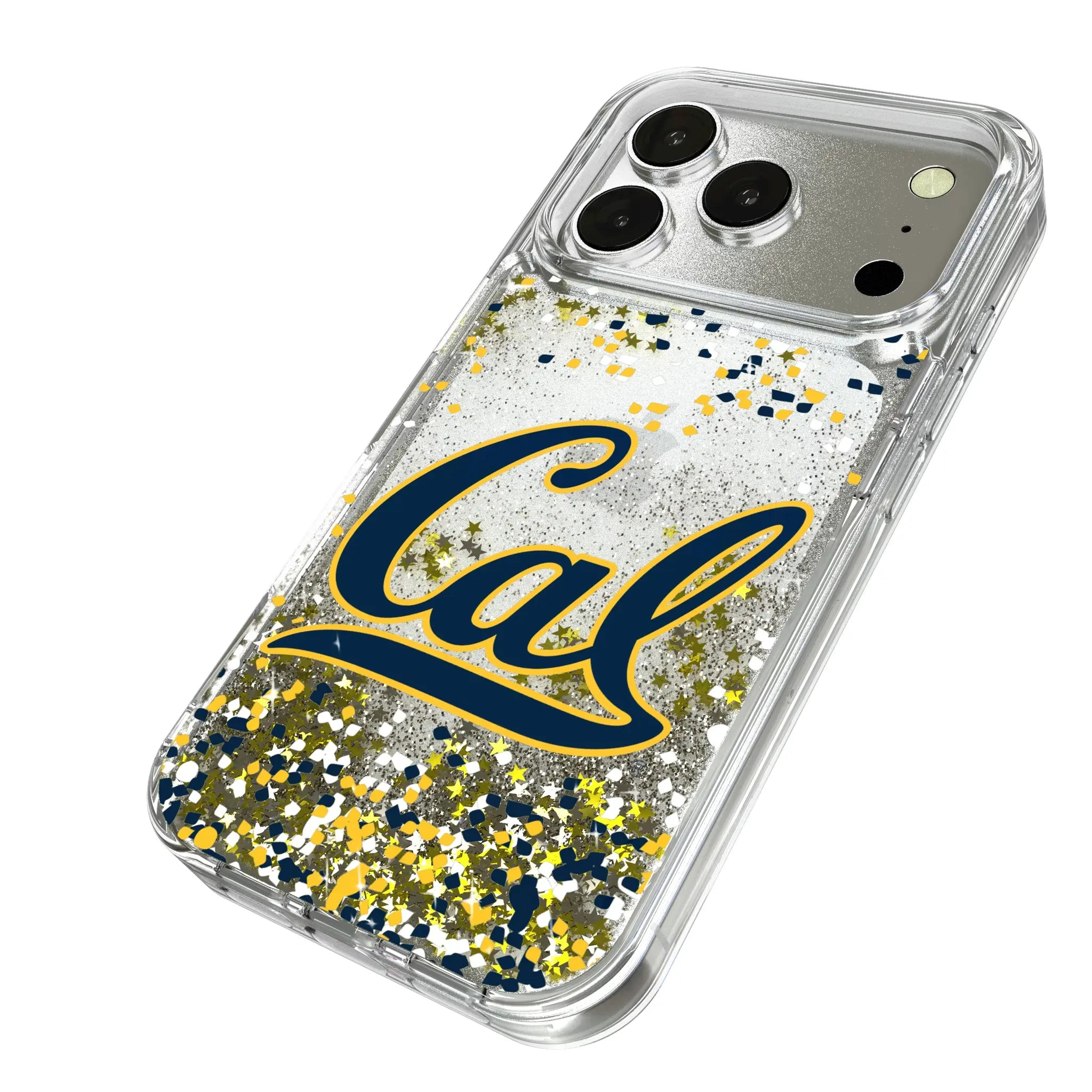 University of California Berkeley Golden Bears Confetti iPhone Glitter Phone Case for Apple iPhone - Isometric View