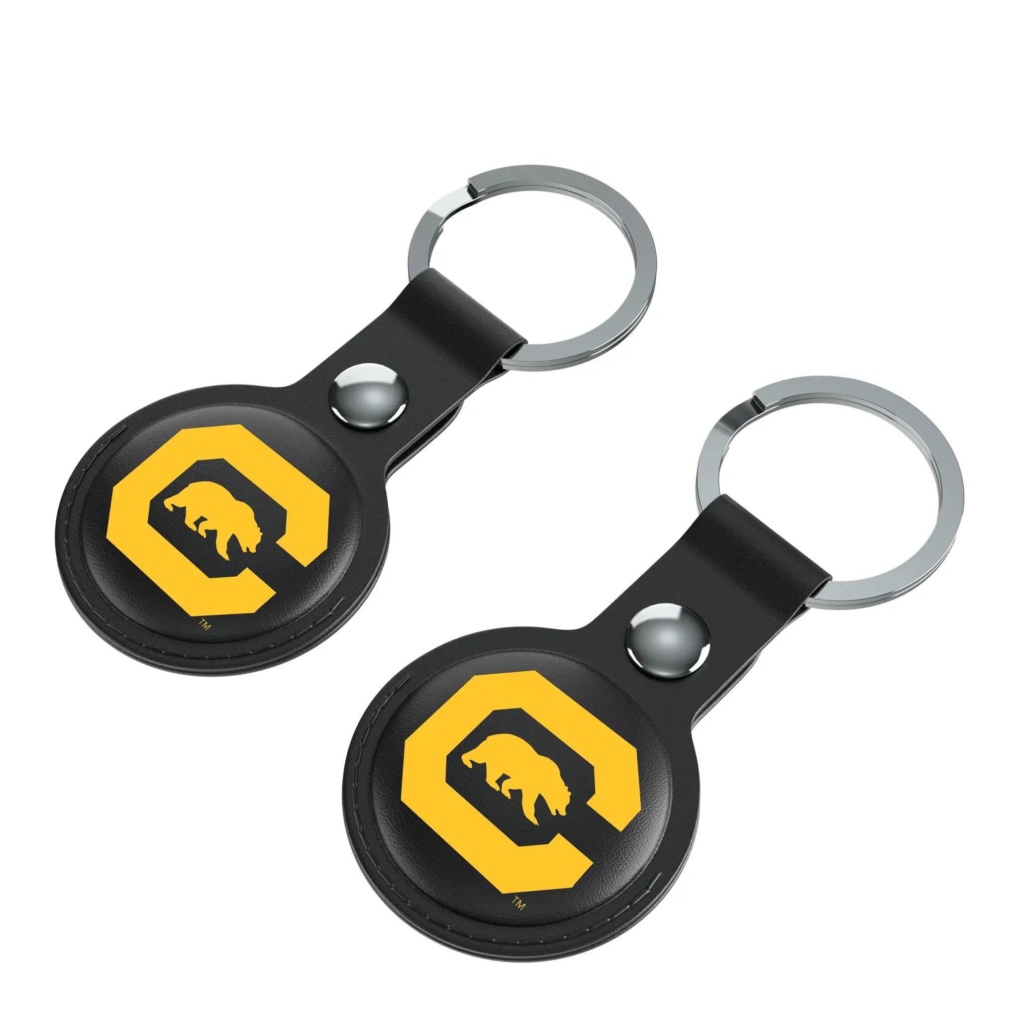 University of California Berkeley Golden Bears Insignia AirTag Black Airtag Holder 2-Pack - Isometric View