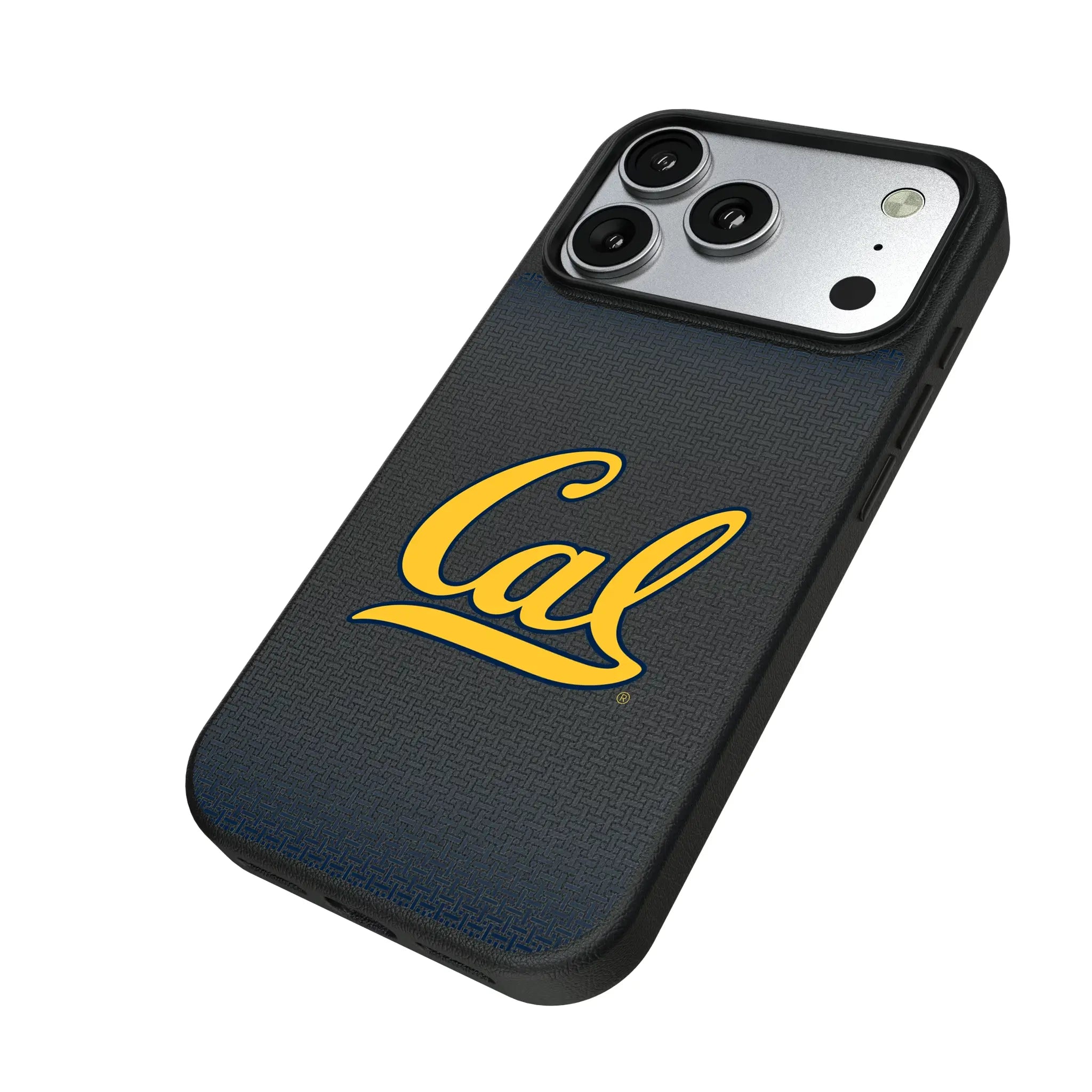 University of California Berkeley Golden Bears Linen iPhone MagSafe Compatible Phone Case for Apple iPhone - Isometric View#Device_iPhone 17 Pro