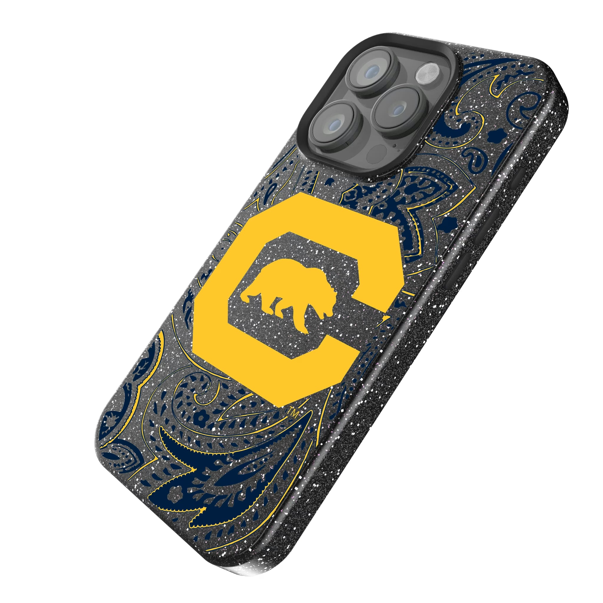 University of California Berkeley Golden Bears Paisley iPhone Bling Phone Case for Apple iPhone - Isometric View