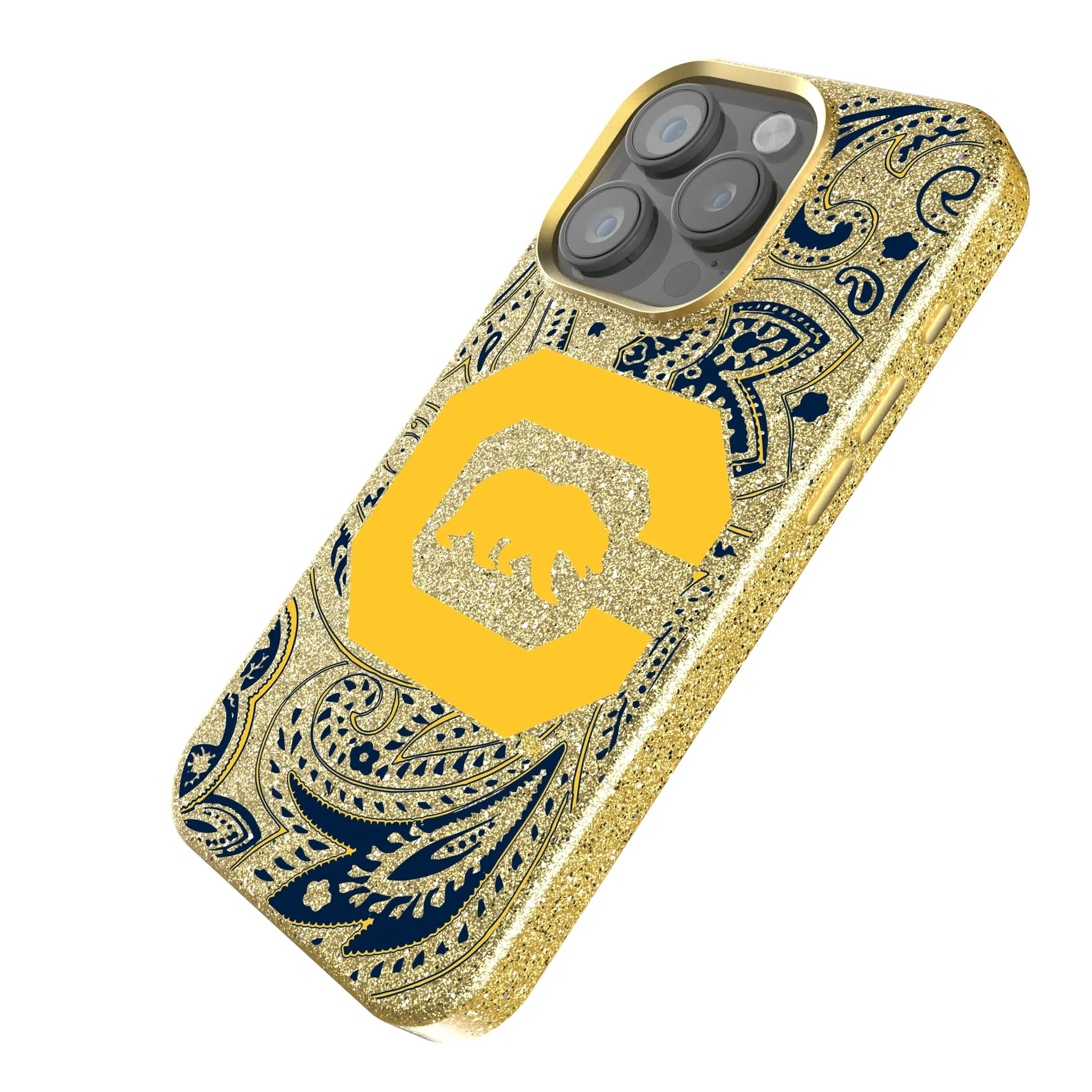 University of California Berkeley Golden Bears Paisley iPhone Bling Phone Case for Apple iPhone - Isometric View