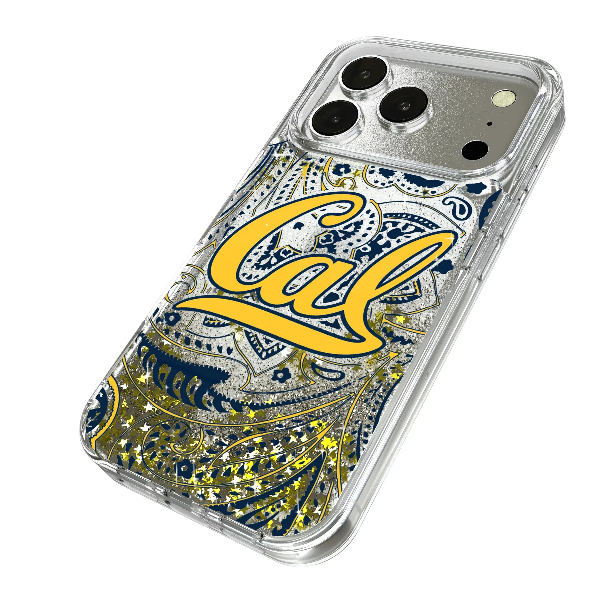University of California Berkeley Golden Bears Paisley iPhone Glitter Phone Case for Apple iPhone - Isometric View