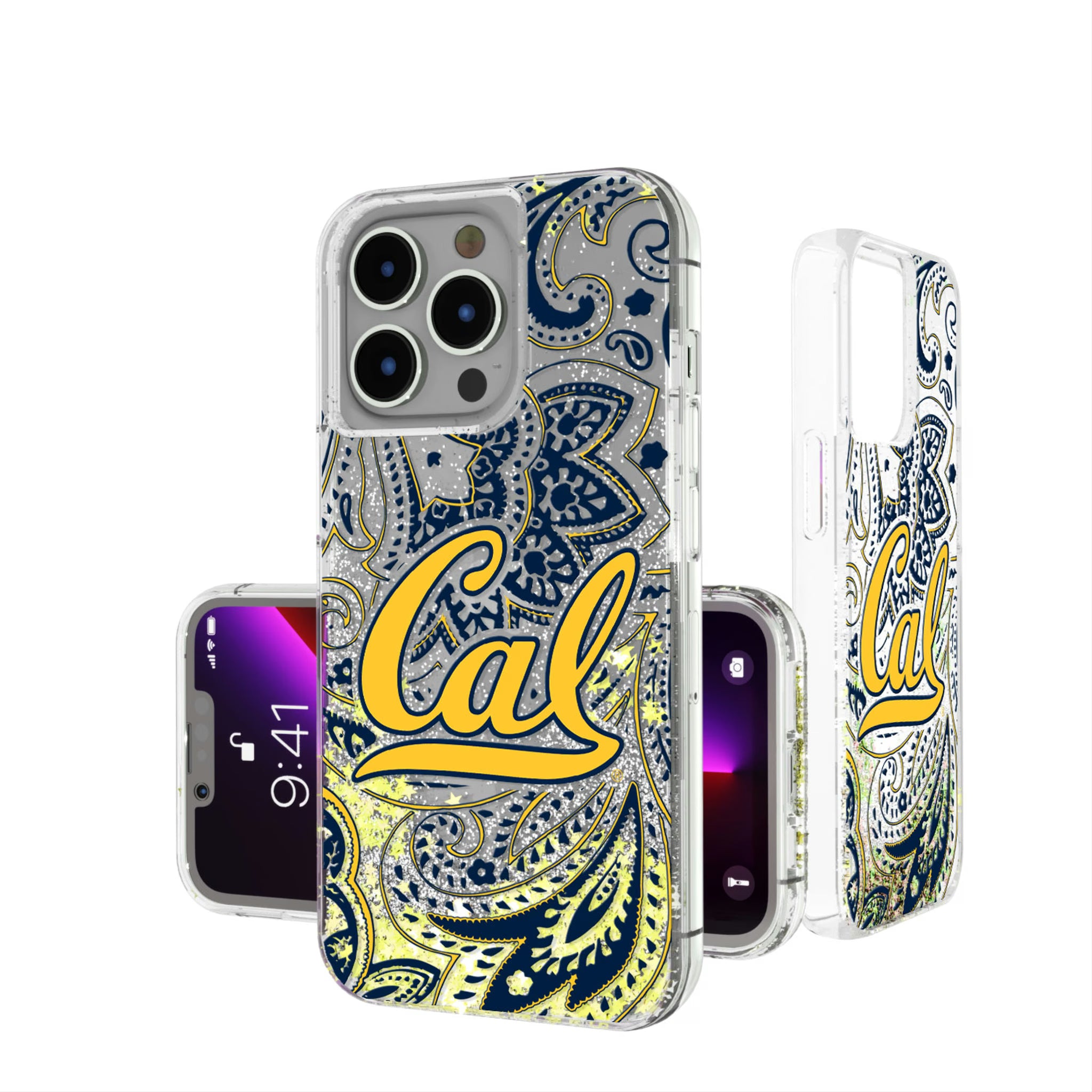 University of California Berkeley Golden Bears Paisley iPhone Glitter Phone Case for Apple iPhone