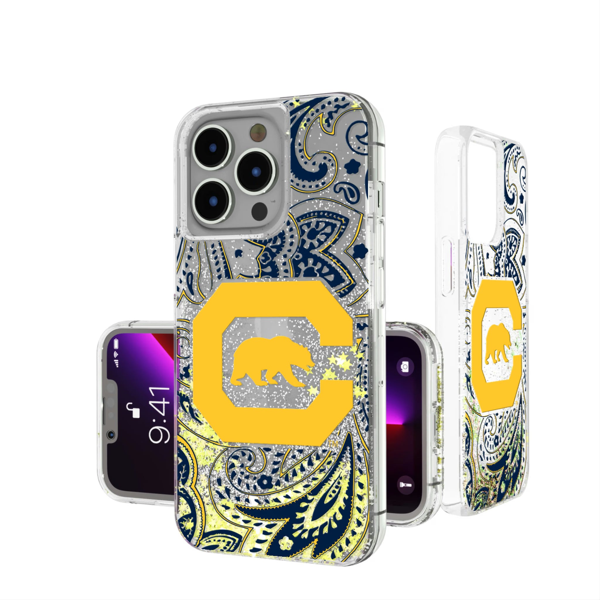 University of California Berkeley Golden Bears Paisley iPhone Glitter Phone Case for Apple iPhone