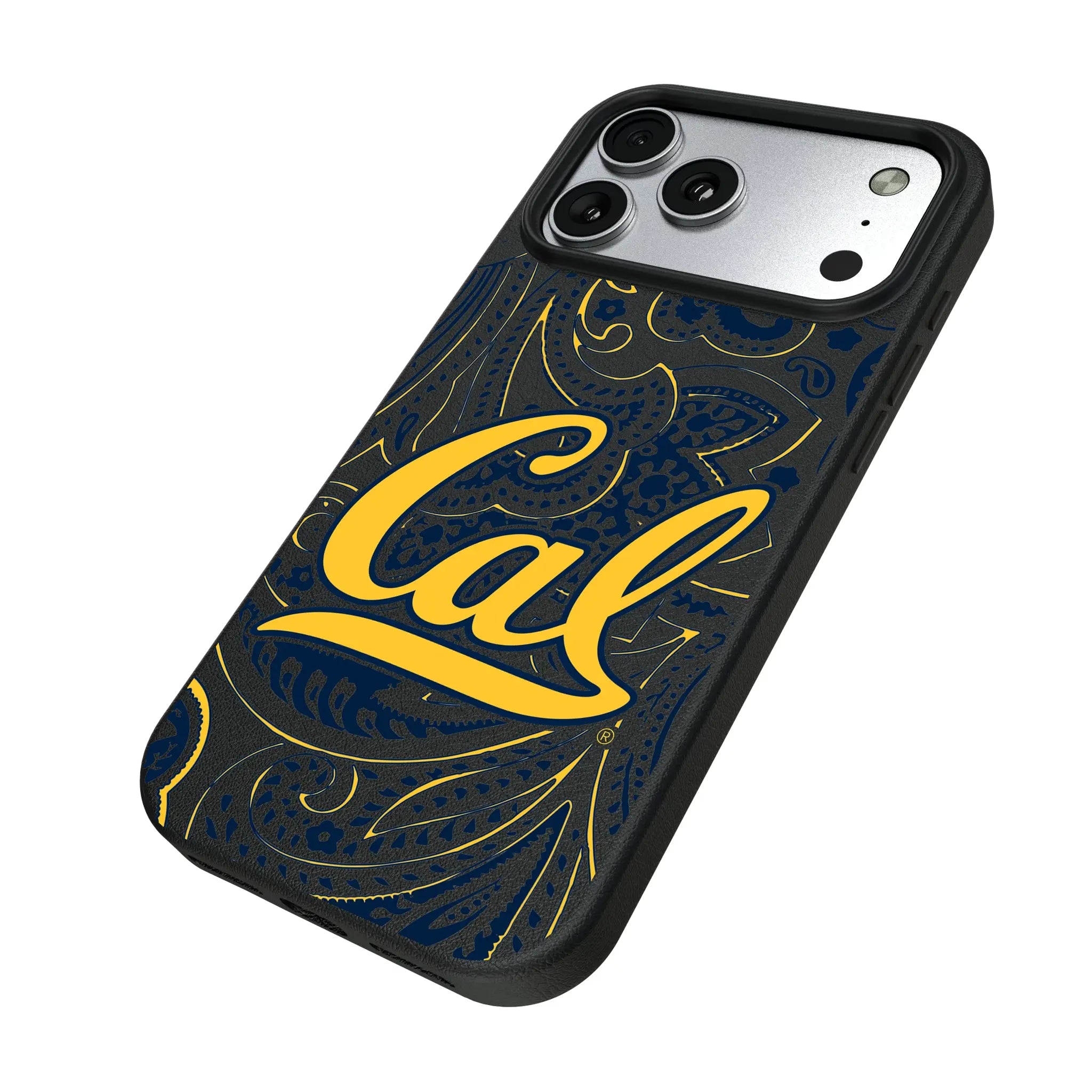 University of California Berkeley Golden Bears Paisley iPhone MagSafe Compatible Phone Case for Apple iPhone - Isometric View#Device_iPhone 17 Pro Max