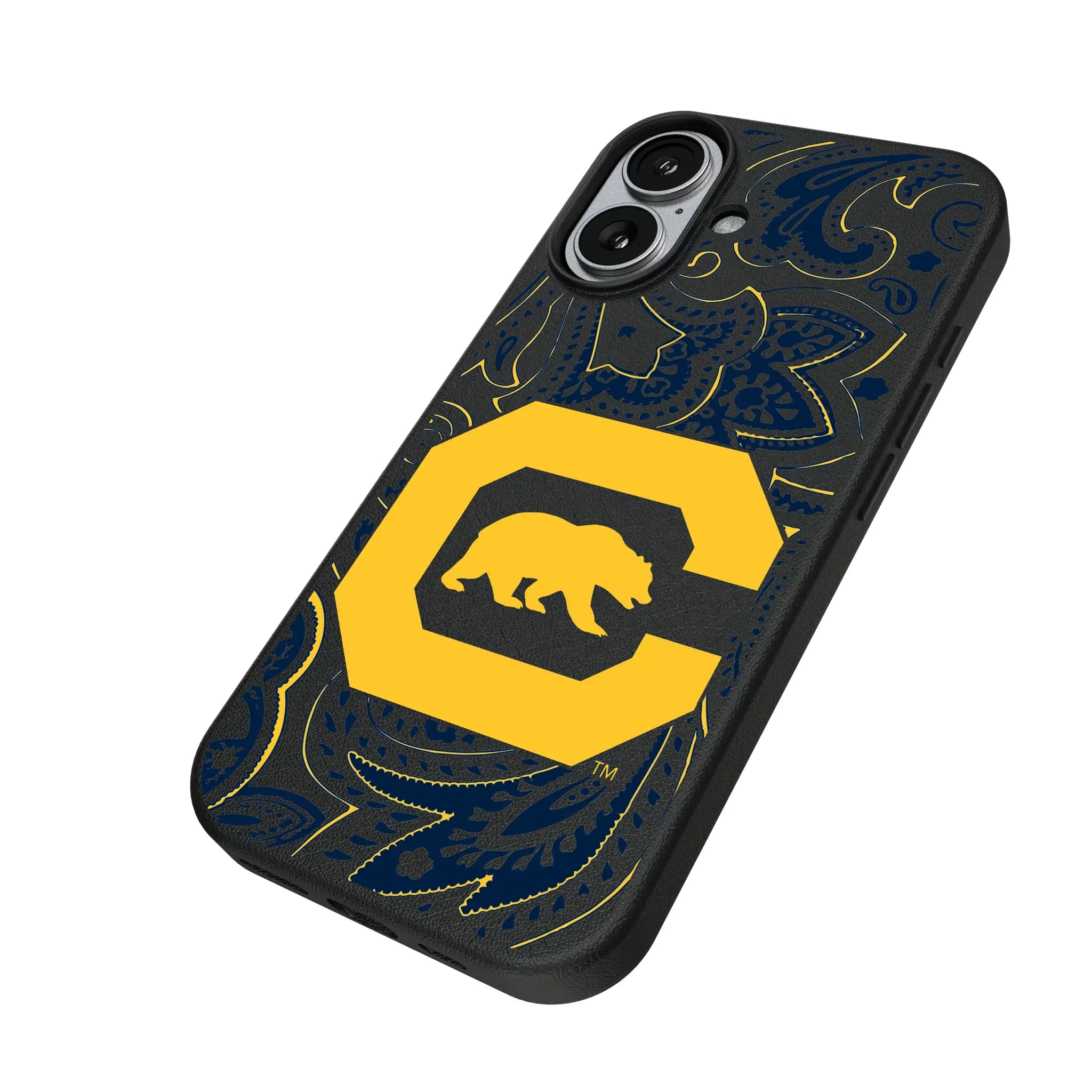 University of California Berkeley Golden Bears Paisley iPhone MagSafe Compatible Phone Case for Apple iPhone - Isometric View#Device_iPhone 17
