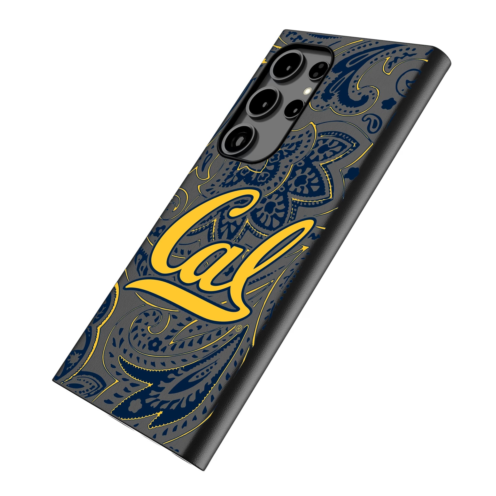 University of California Berkeley Golden Bears Paisley Galaxy MagSafe Compatible Phone Case for Samsung Galaxy - Isometric View