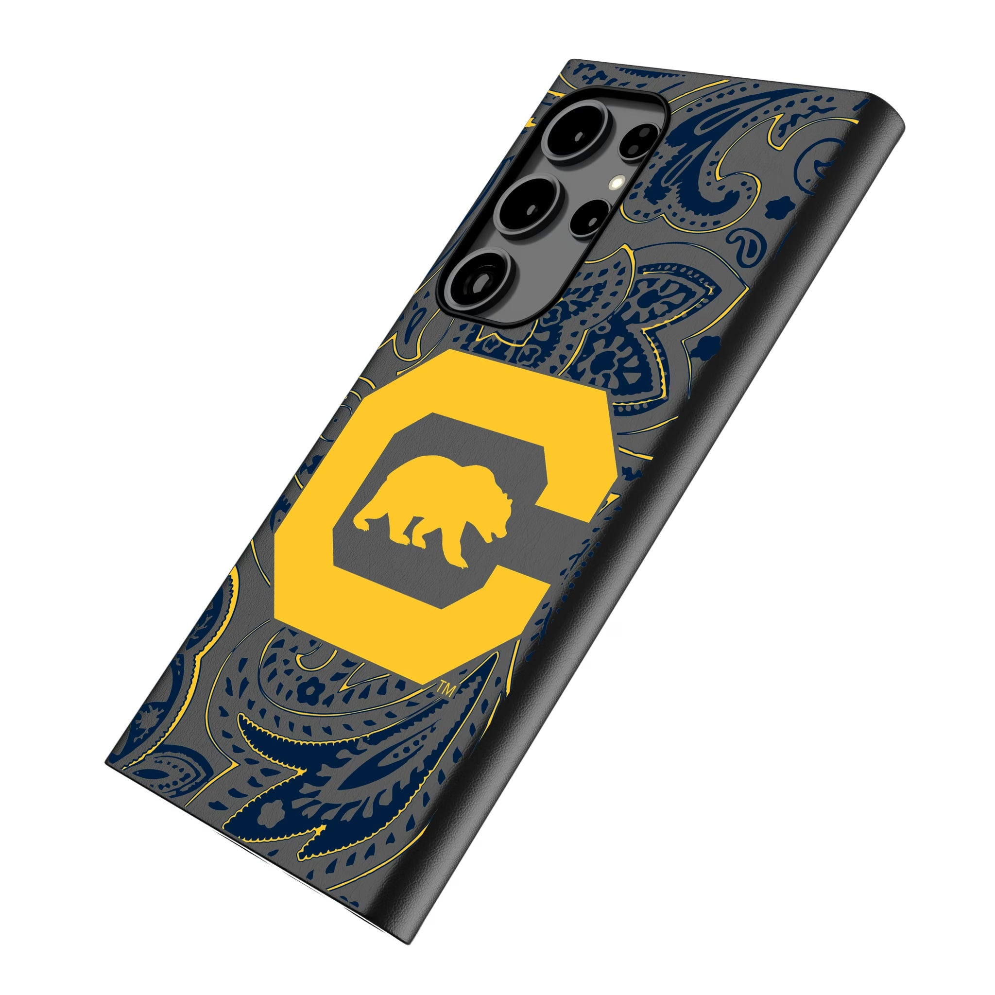 University of California Berkeley Golden Bears Paisley Galaxy MagSafe Compatible Phone Case for Samsung Galaxy - Isometric View