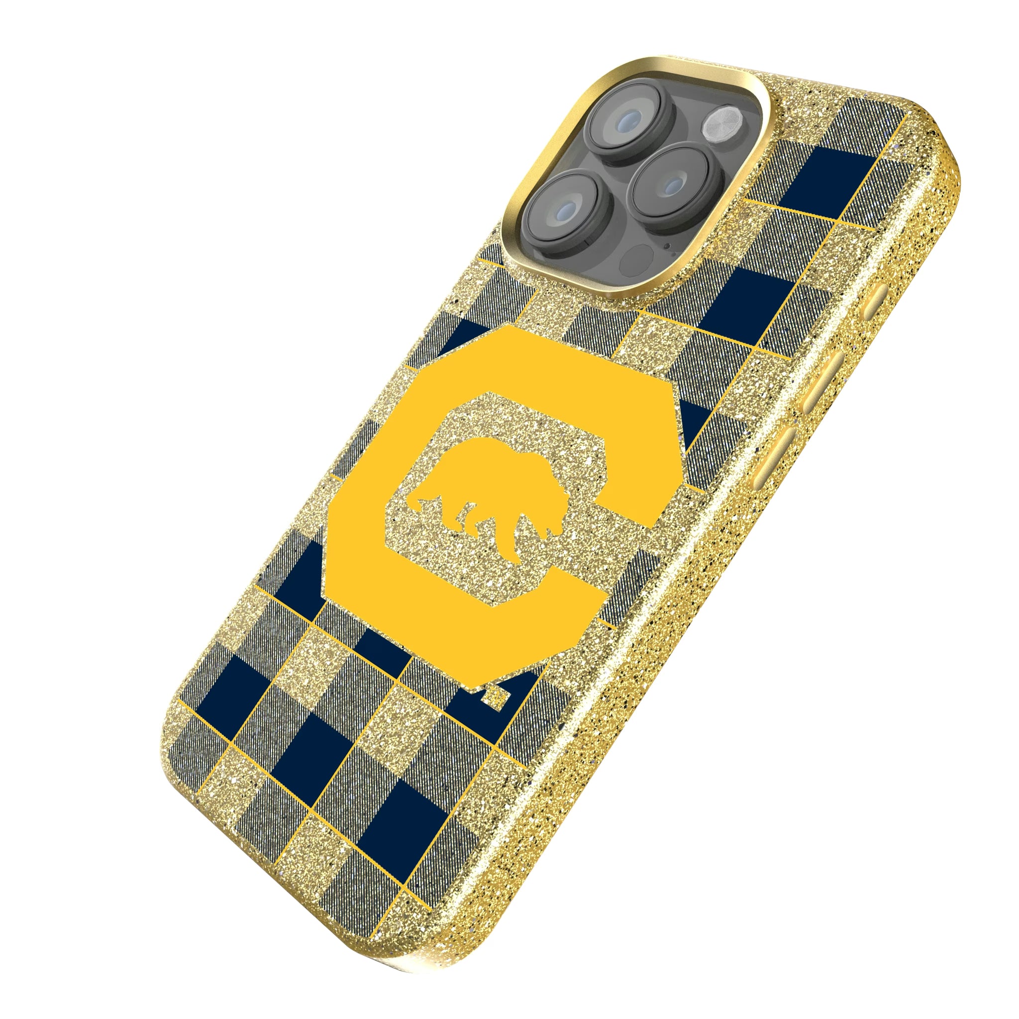 University of California Berkeley Golden Bears Plaid iPhone Bling Phone Case for Apple iPhone - Isometric View