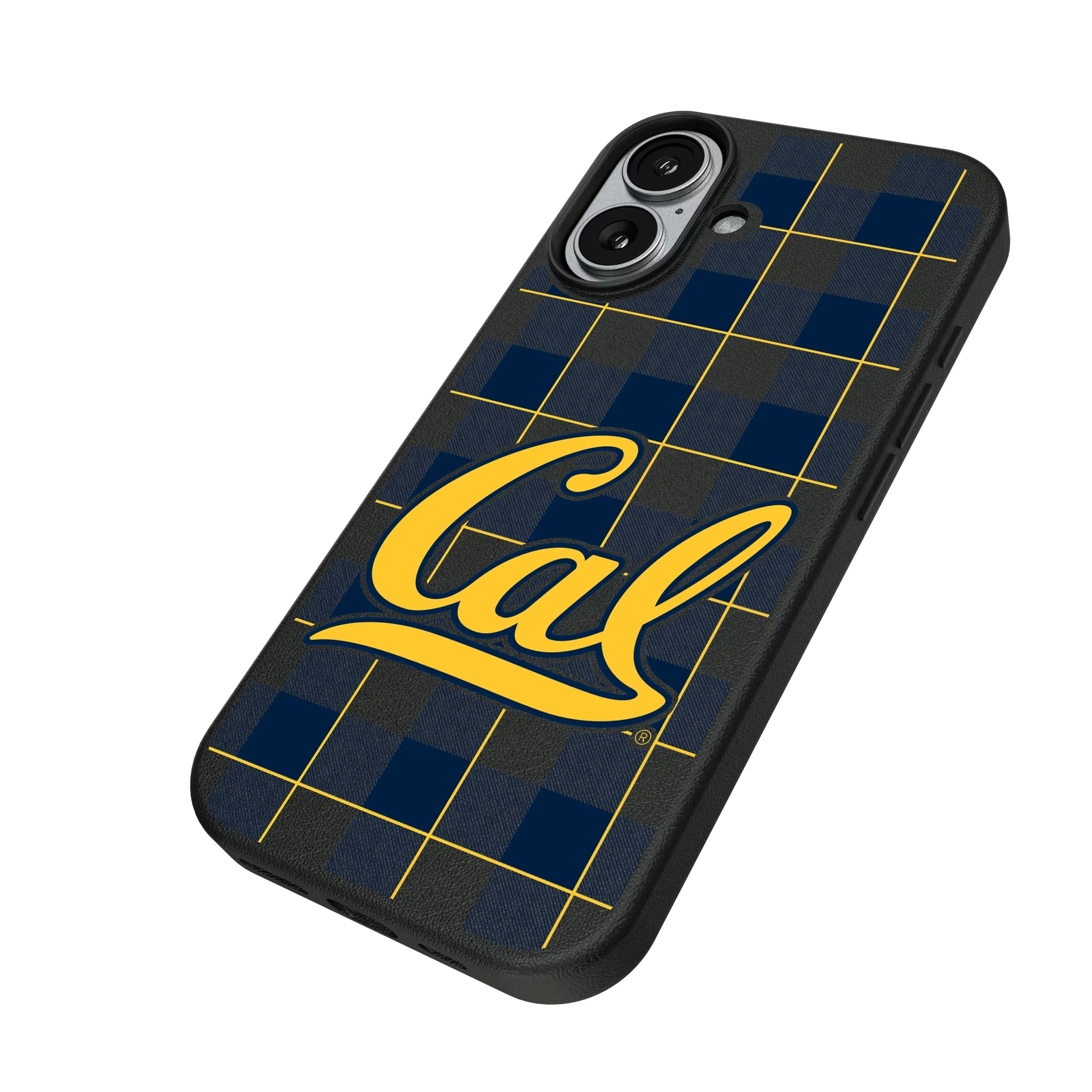 University of California Berkeley Golden Bears Plaid iPhone MagSafe Compatible Phone Case for Apple iPhone - Isometric View#Device_iPhone 17