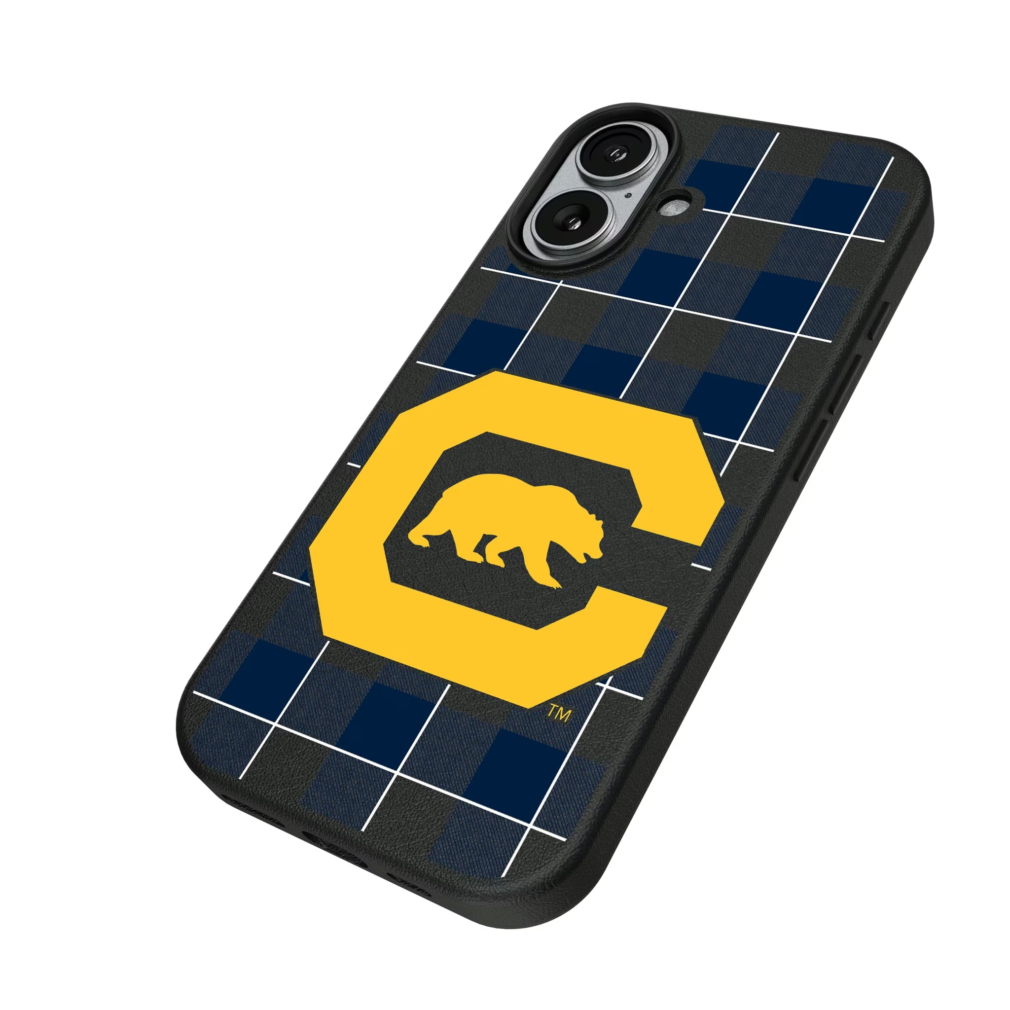 University of California Berkeley Golden Bears Plaid iPhone MagSafe Compatible Phone Case for Apple iPhone - Isometric View#Device_iPhone 17