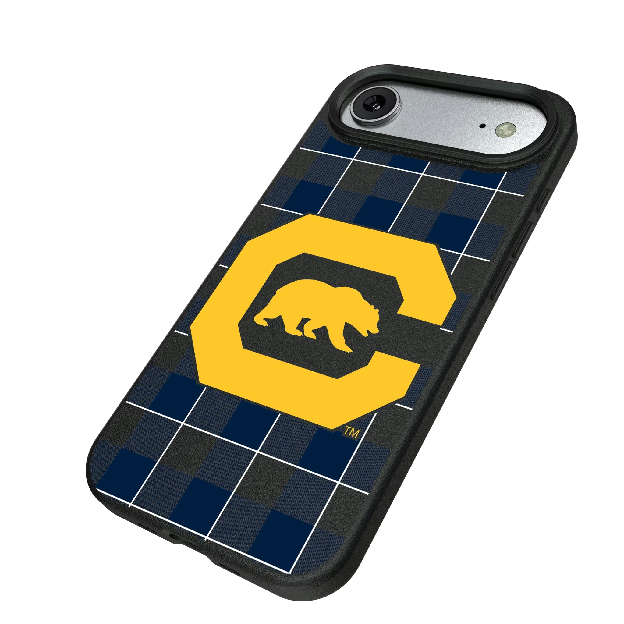 University of California Berkeley Golden Bears Plaid iPhone MagSafe Compatible Phone Case for Apple iPhone - Isometric View#Device_iPhone Air