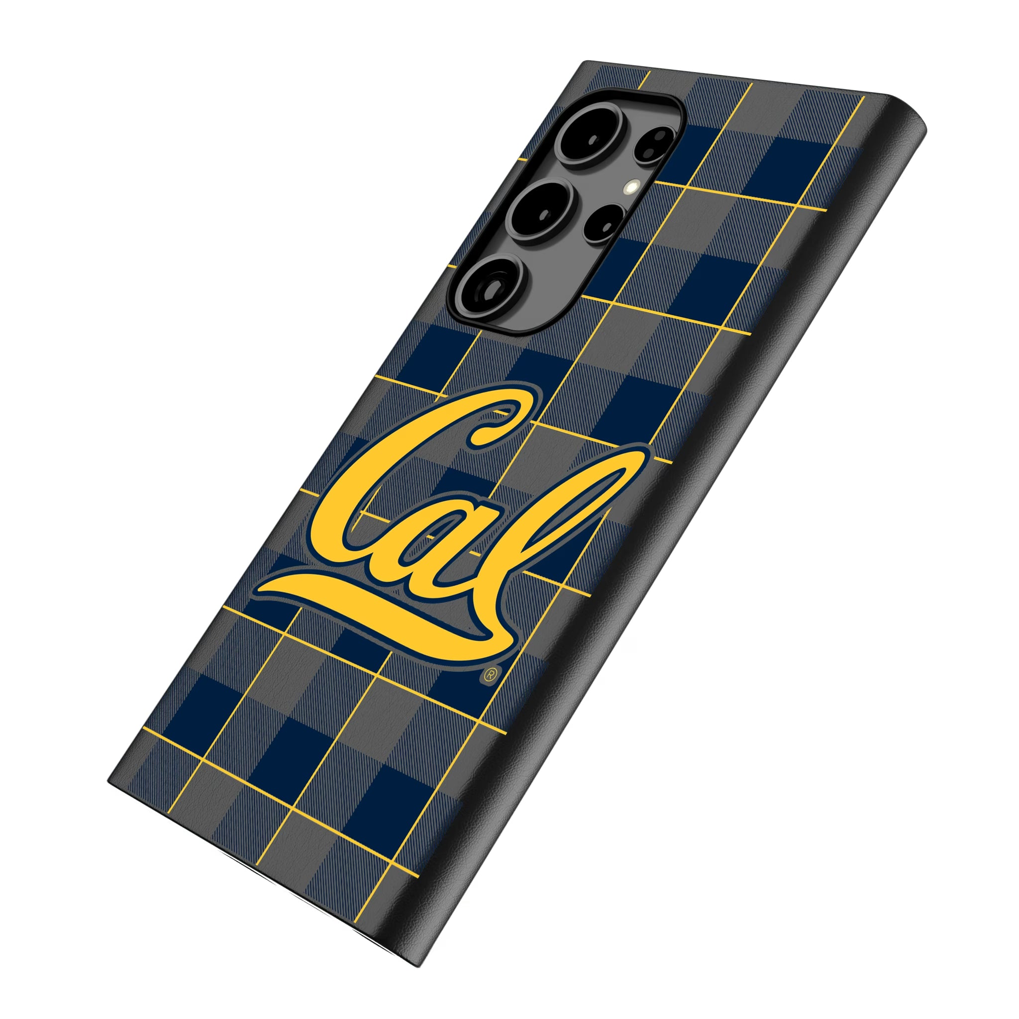 University of California Berkeley Golden Bears Plaid Galaxy MagSafe Compatible Phone Case for Samsung Galaxy - Isometric View