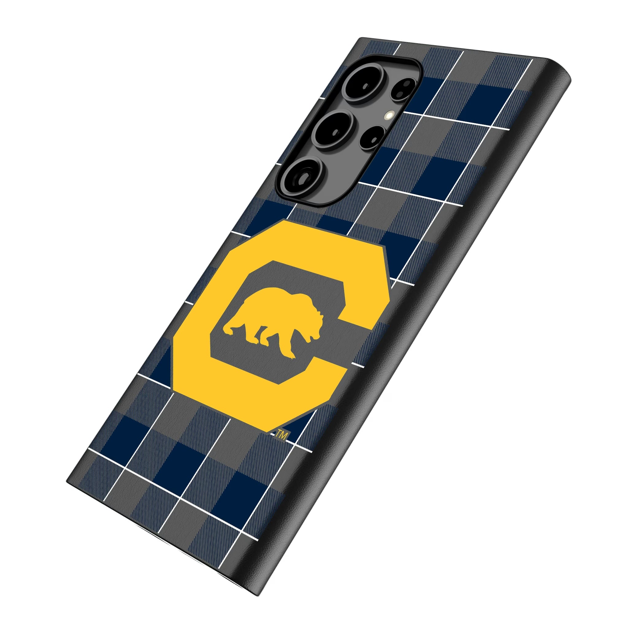 University of California Berkeley Golden Bears Plaid Galaxy MagSafe Compatible Phone Case for Samsung Galaxy - Isometric View