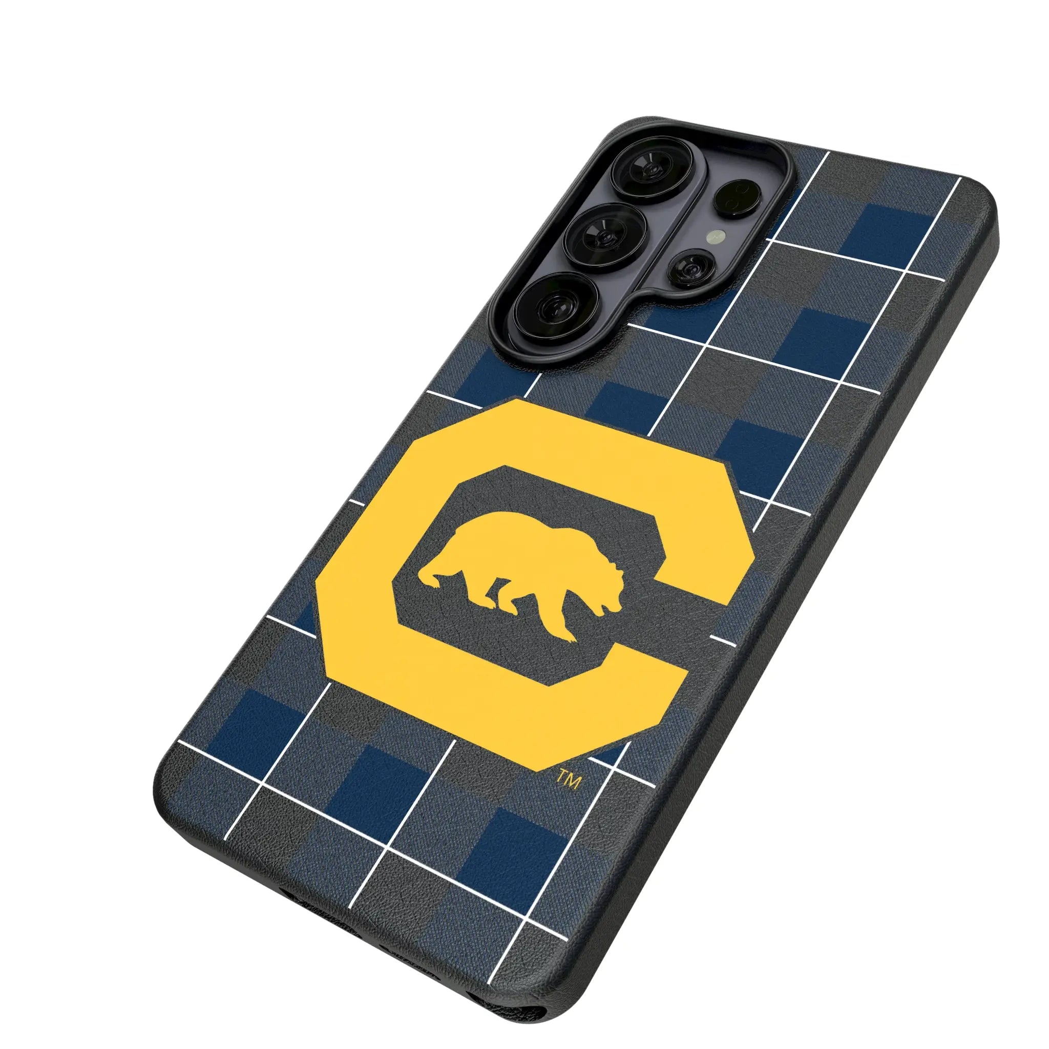 University of California Berkeley Golden Bears Plaid Galaxy MagSafe Compatible Phone Case for Samsung Galaxy - Isometric View#Device_Galaxy S26 Ultra