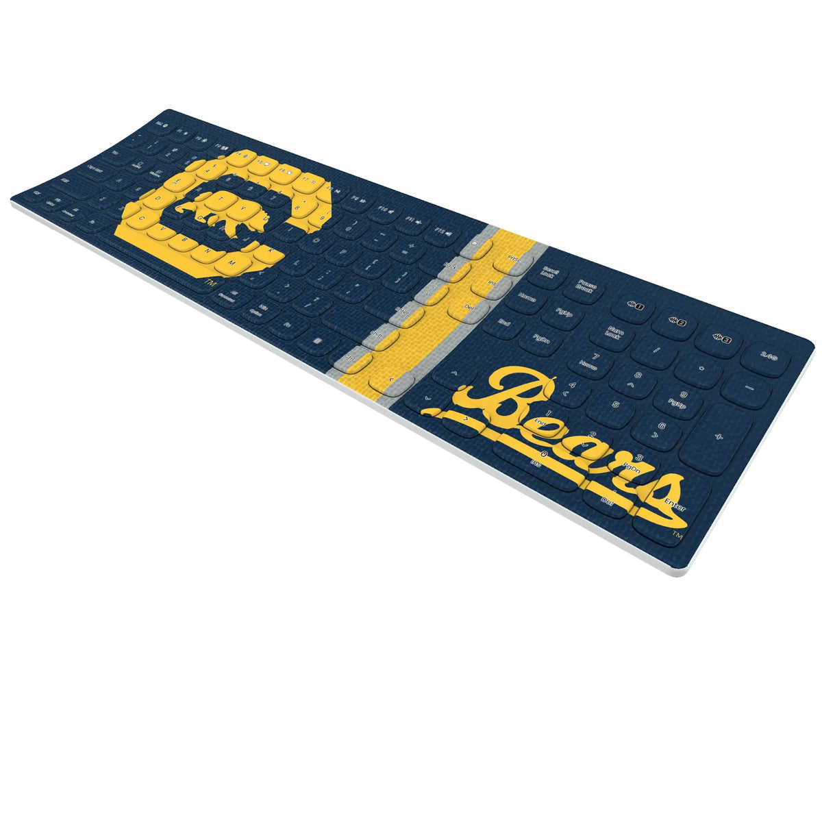 University of California Berkeley Golden Bears Stripe KKB605 Curved Wireless Keyboard - Isometric View