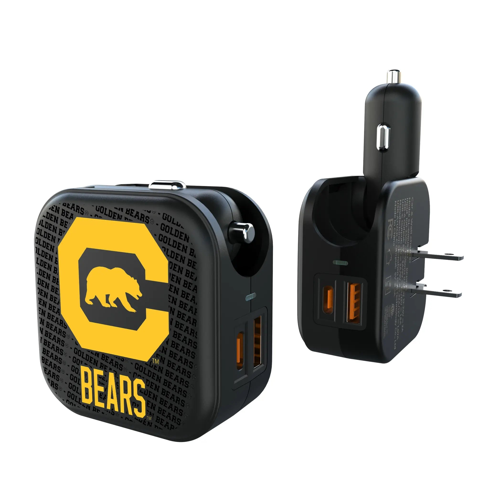 University of California Berkeley Golden Bears Text Backdrop 2 in 1 USB A/C Charger