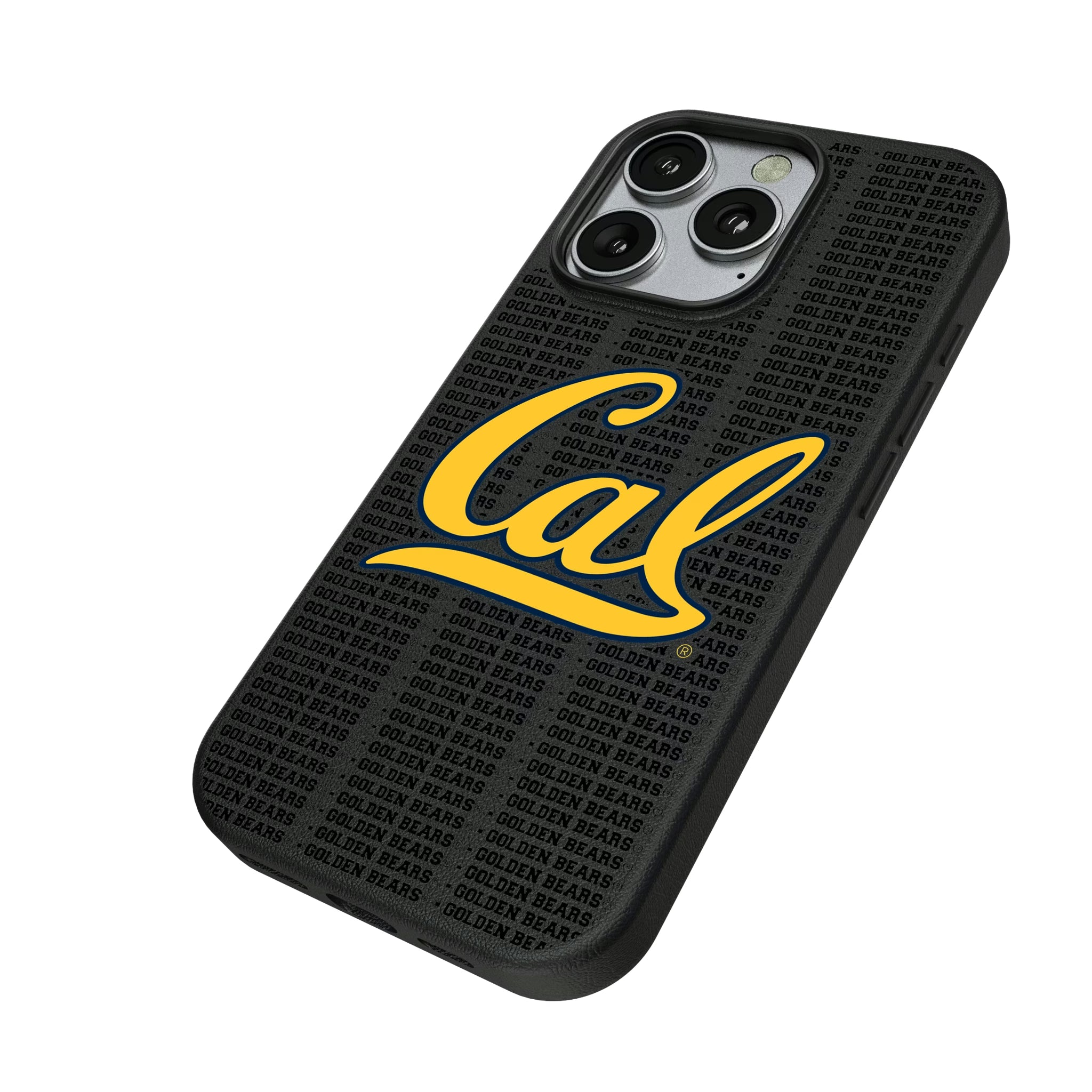 University of California Berkeley Golden Bears Text Backdrop iPhone MagSafe Compatible Phone Case for Apple iPhone - Isometric View