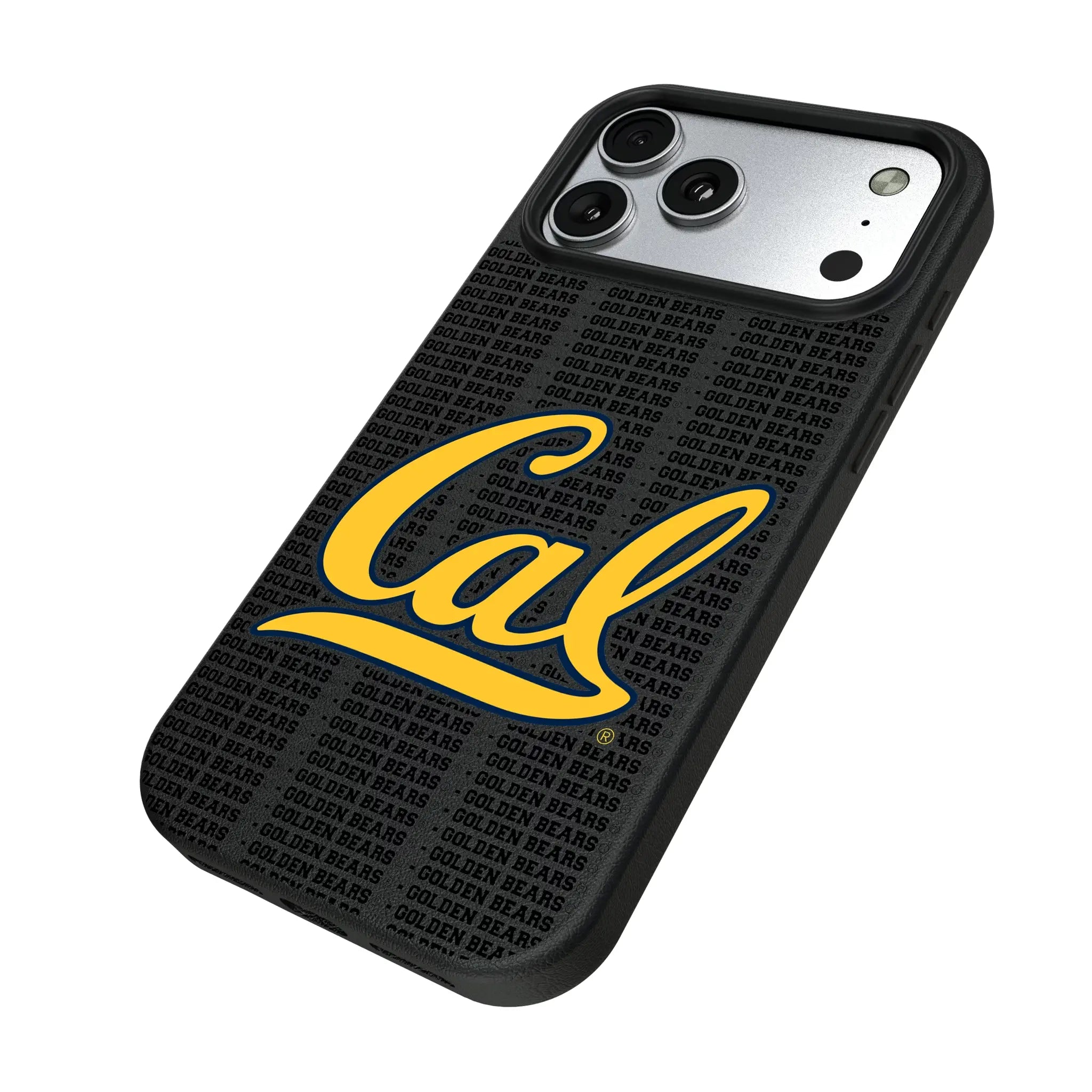 University of California Berkeley Golden Bears Text Backdrop iPhone MagSafe Compatible Phone Case for Apple iPhone - Isometric View#Device_iPhone 17 Pro Max