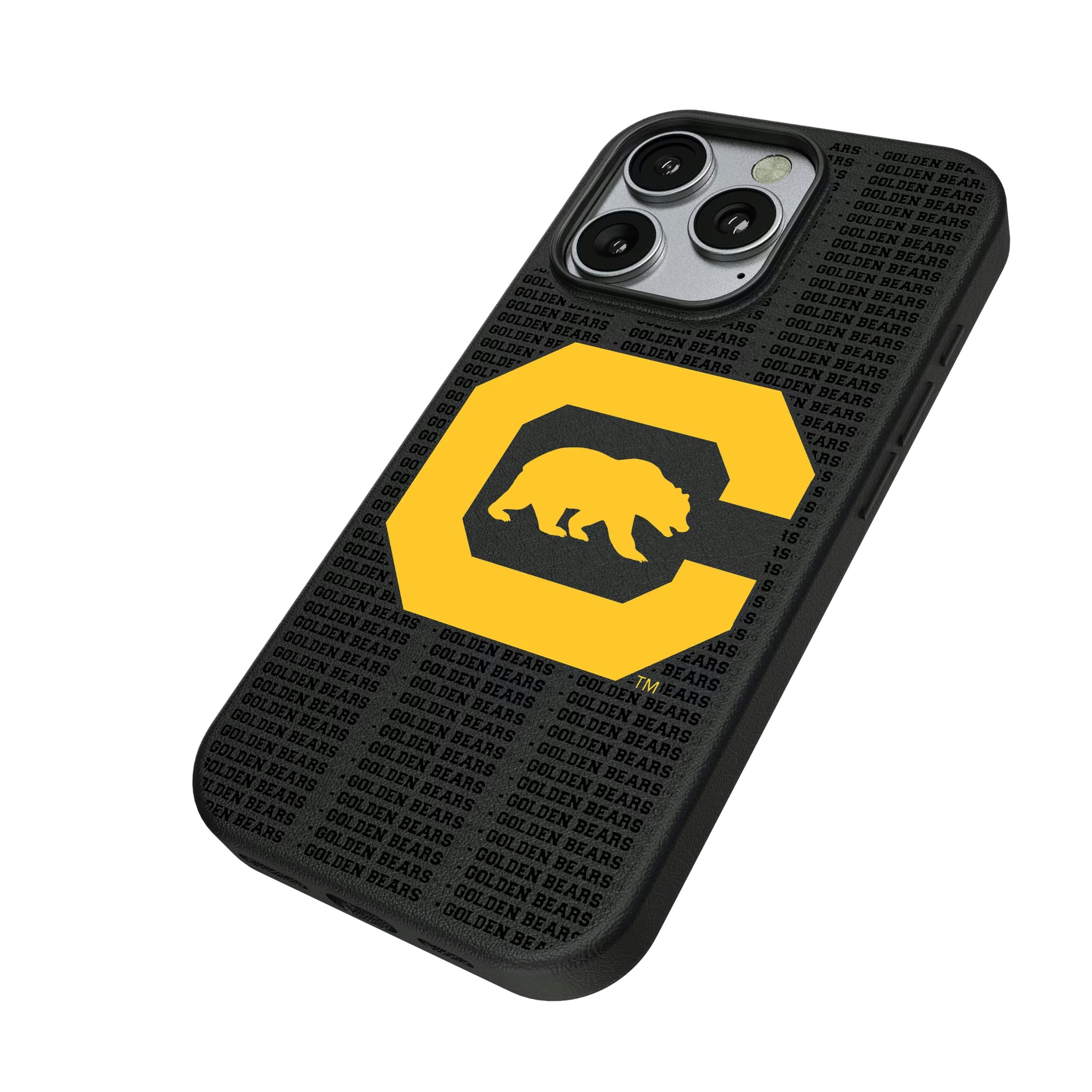 University of California Berkeley Golden Bears Text Backdrop iPhone MagSafe Compatible Phone Case for Apple iPhone - Isometric View