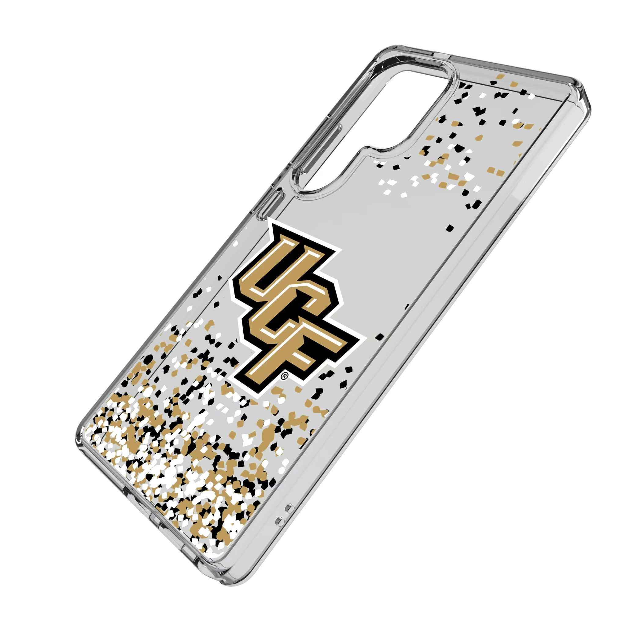 University of Central Florida Golden Knights Confetti Galaxy Clear Phone Case for Samsung Galaxy - Isometric View