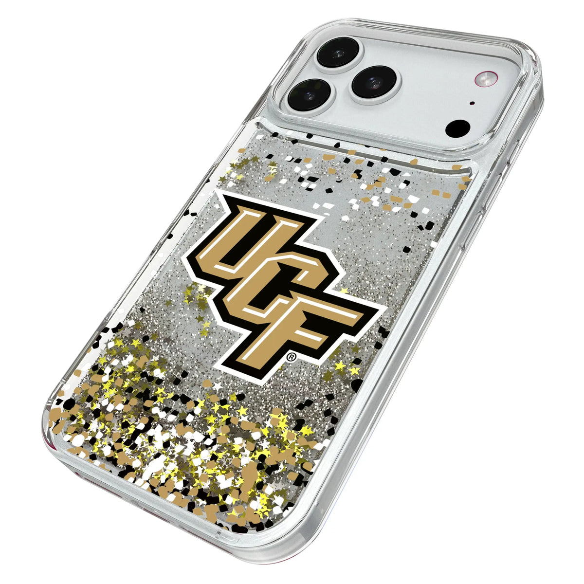 University of Central Florida Golden Knights Confetti iPhone Glitter Phone Case for Apple iPhone - Isometric View#Device_iPhone 18 Pro Max
