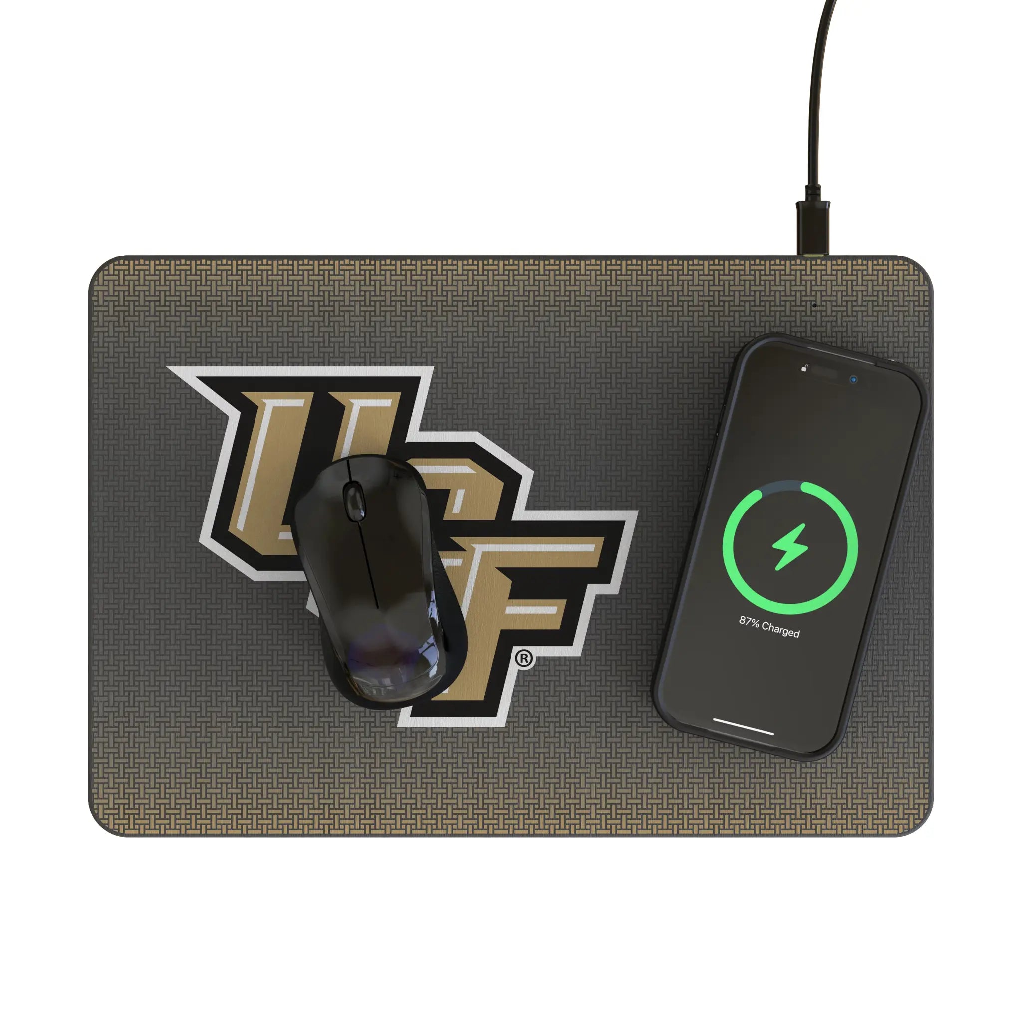 University of Central Florida Golden Knights Linen 15-Watt Wireless Charger and Mouse Pad - Lifestyle
