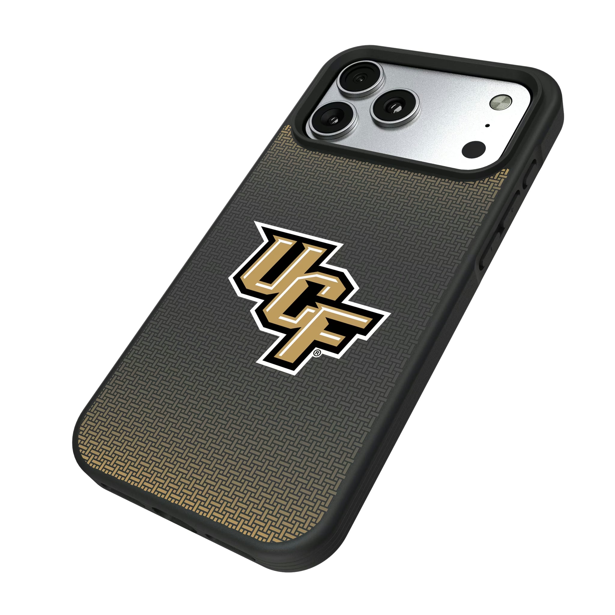 University of Central Florida Golden Knights Linen iPhone Bump Phone Case for Apple iPhone - Isometric View#Device_iPhone 17 Pro Max
