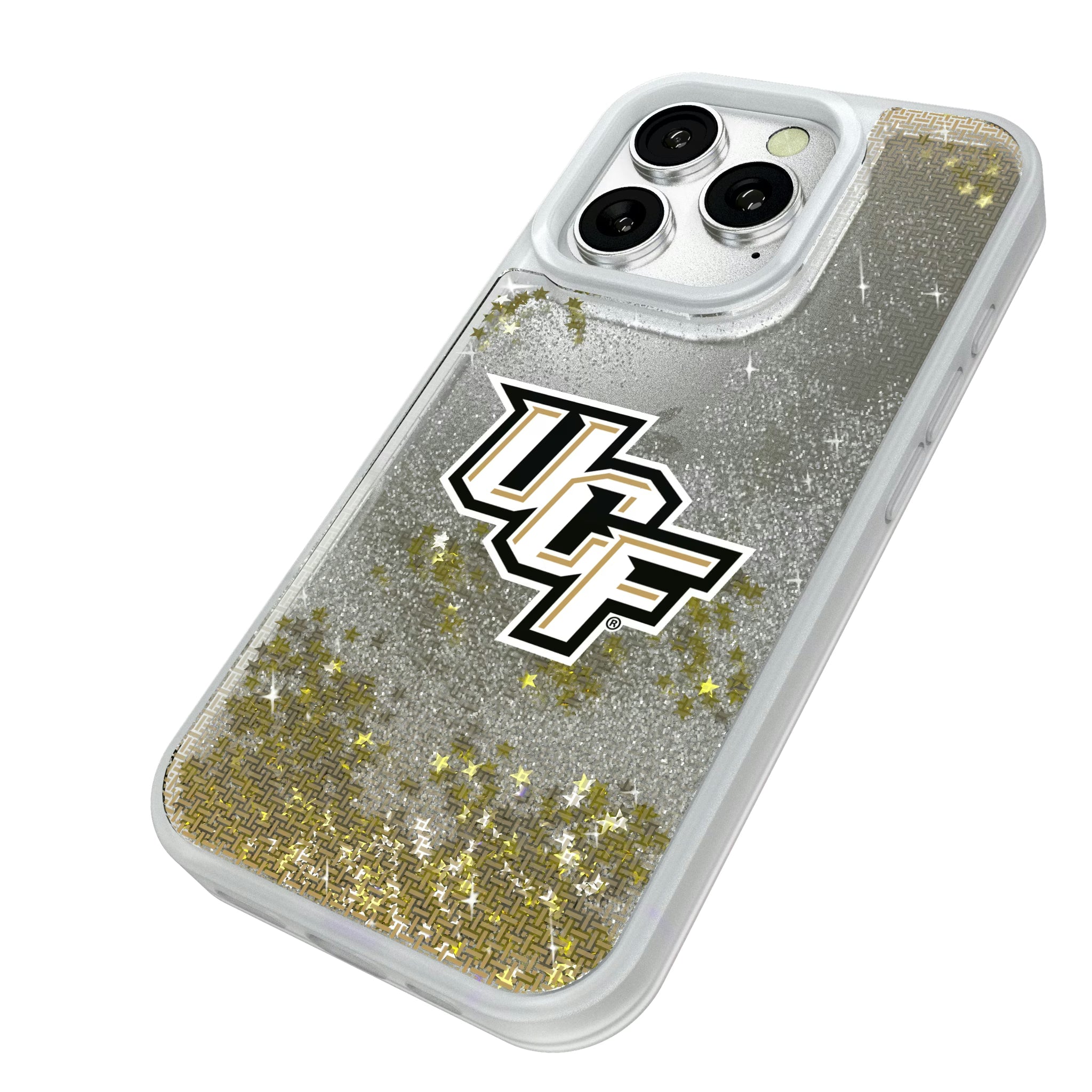 University of Central Florida Golden Knights Linen iPhone Glitter Phone Case for Apple iPhone - Isometric View#Device_iPhone 16 Pro