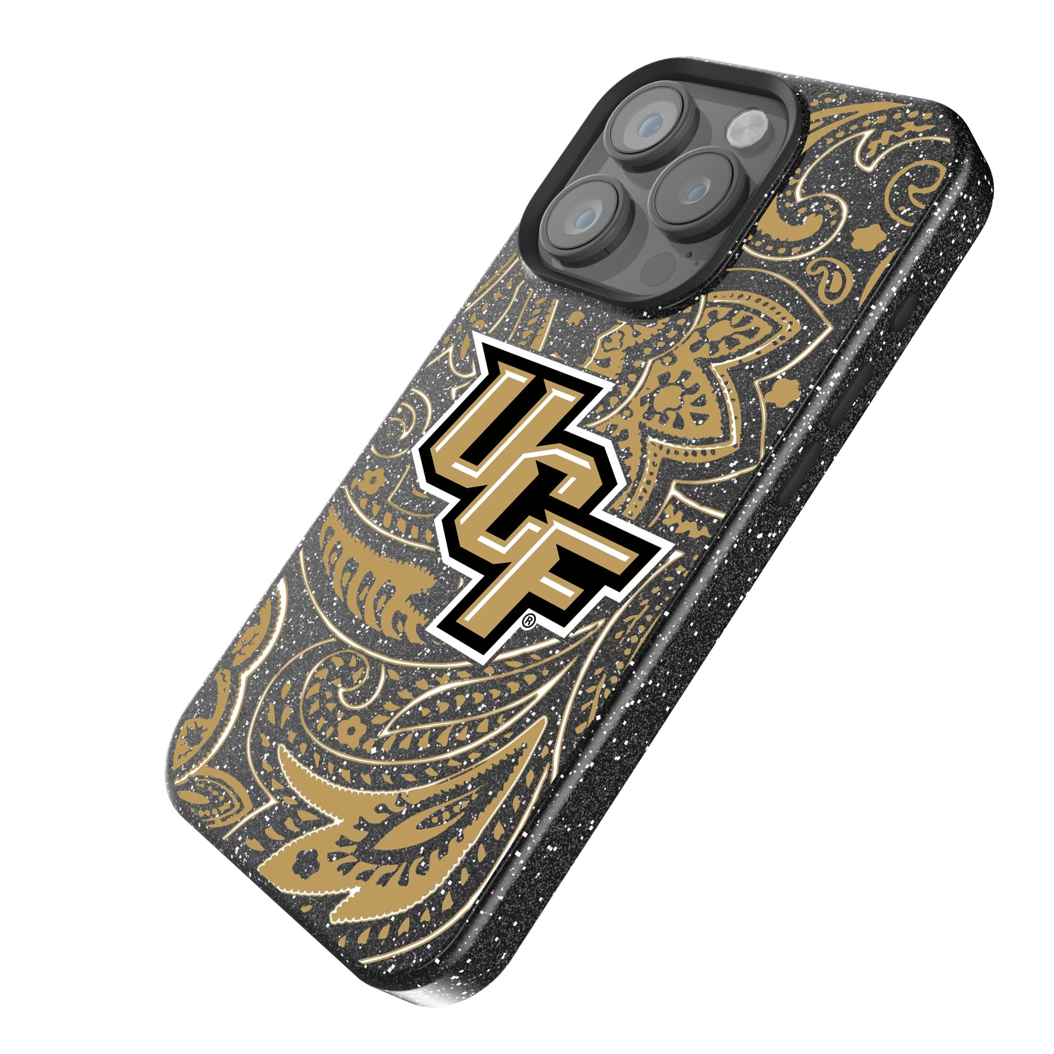 University of Central Florida Golden Knights Paisley iPhone Bling Phone Case for Apple iPhone - Isometric View