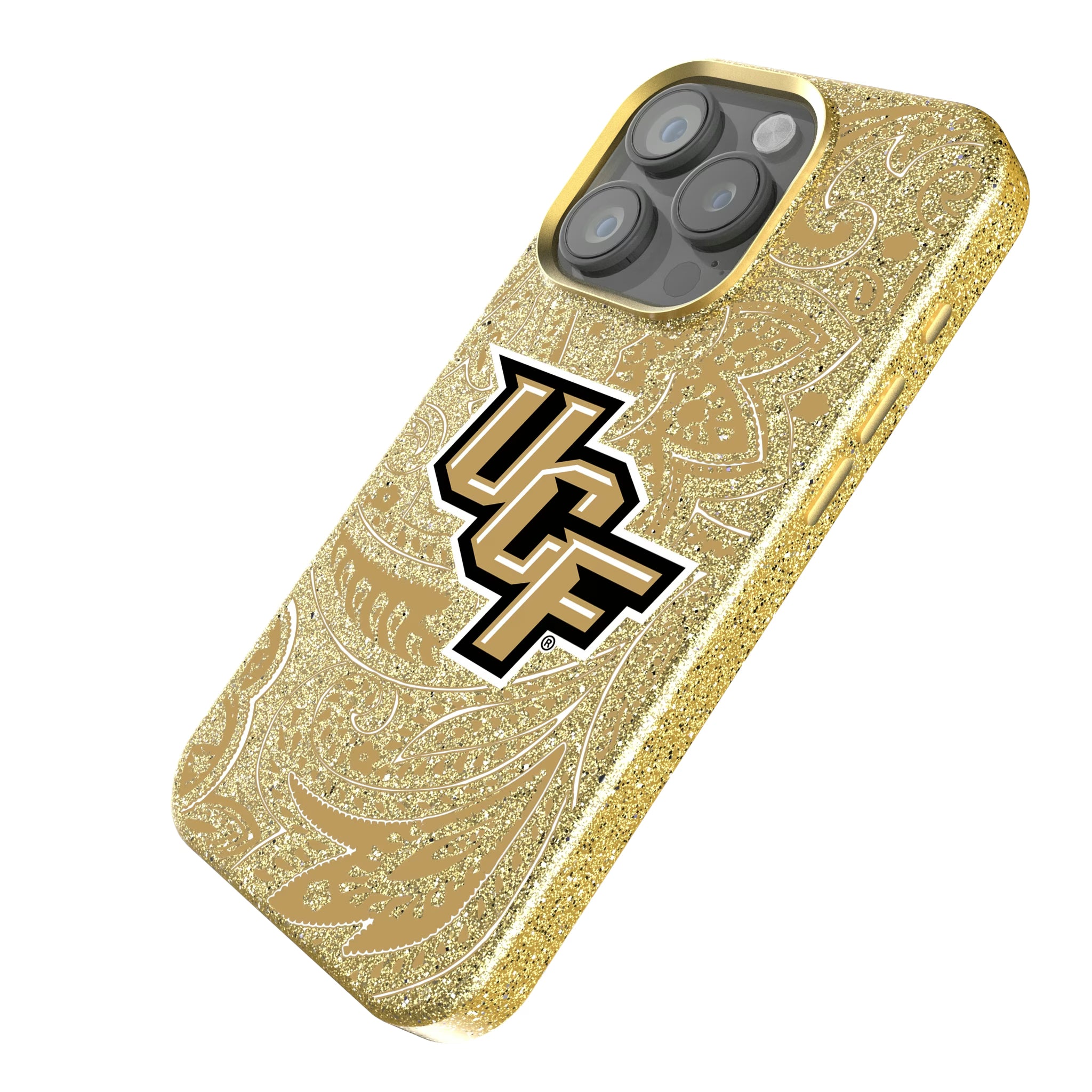 University of Central Florida Golden Knights Paisley iPhone Bling Phone Case for Apple iPhone - Isometric View