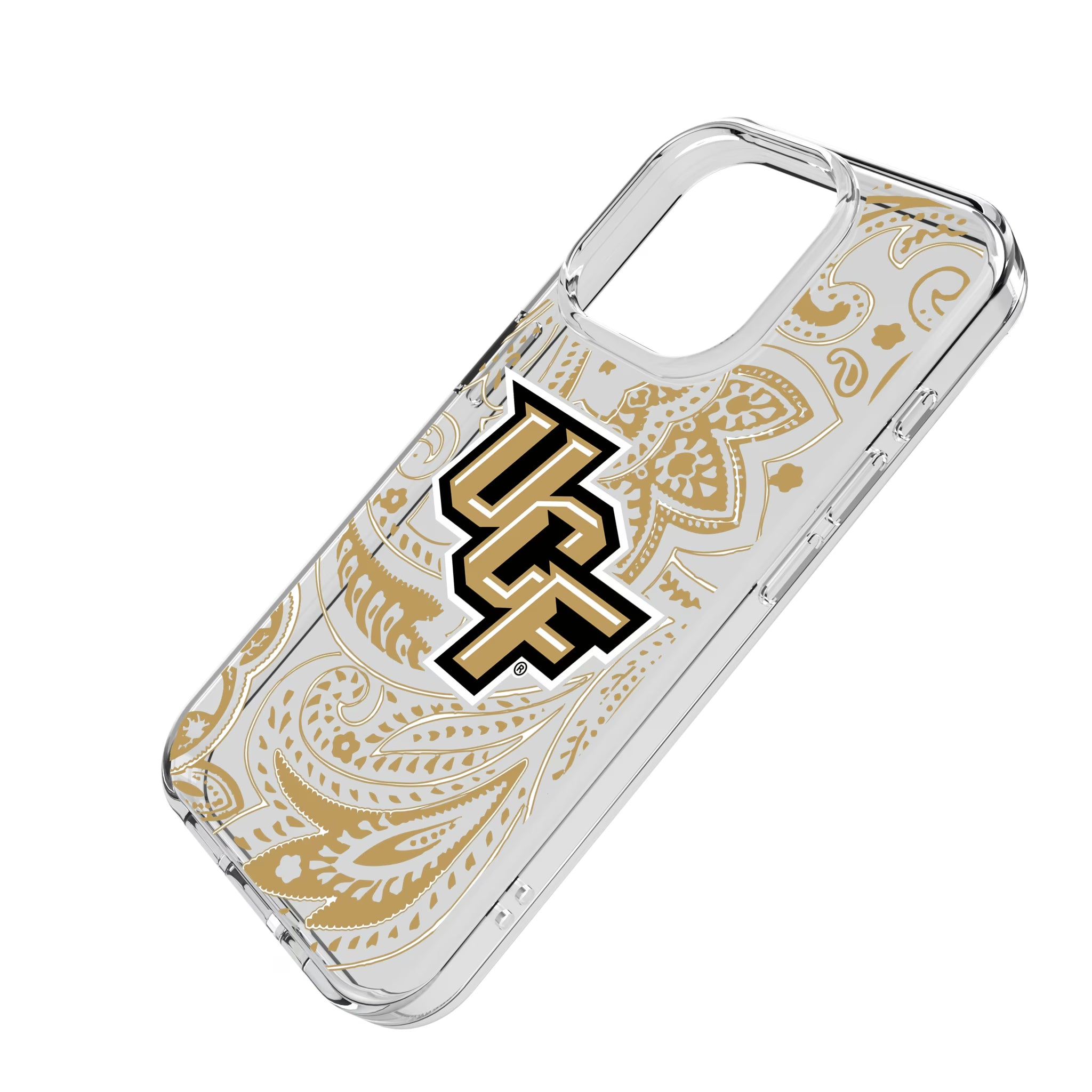 University of Central Florida Golden Knights Paisley iPhone Clear Phone Case for Apple iPhone - Isometric View