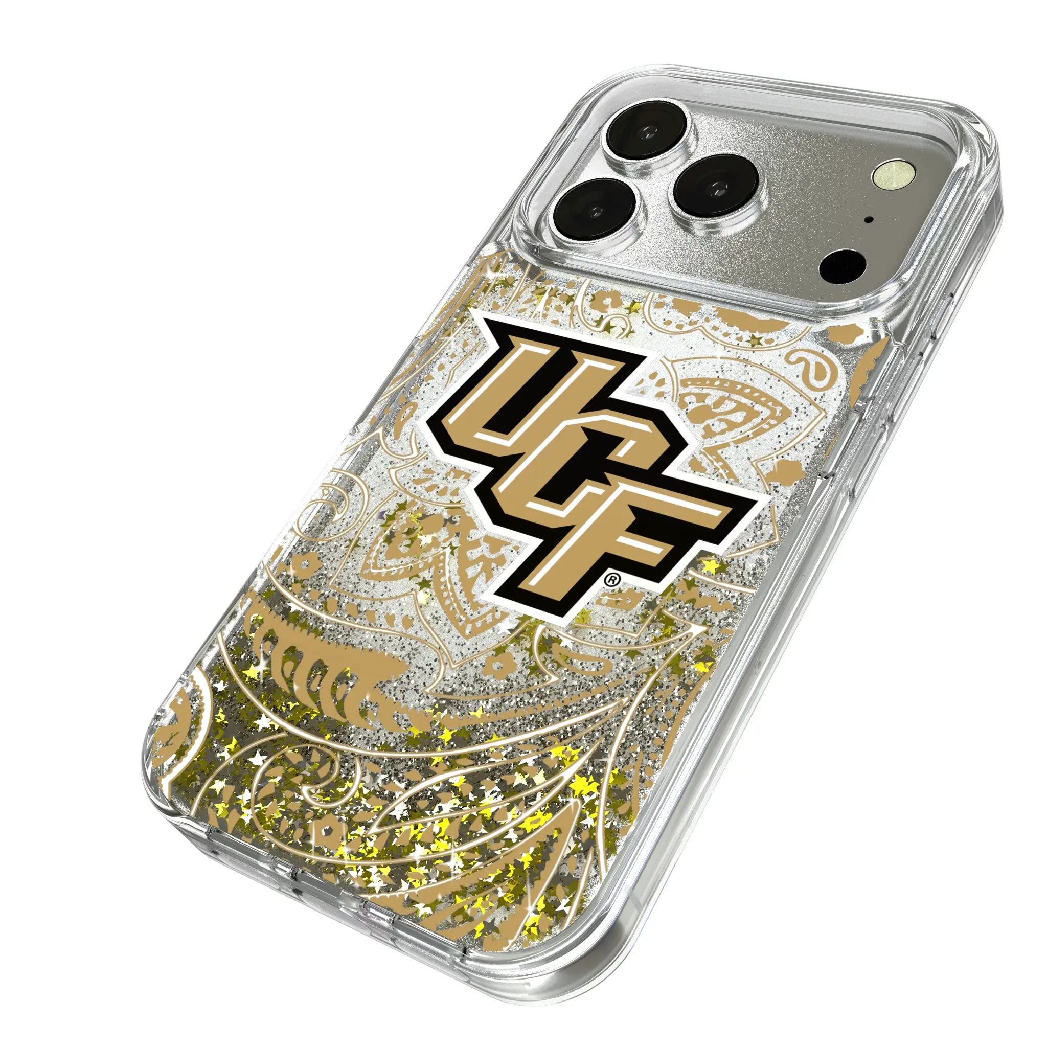 University of Central Florida Golden Knights Paisley iPhone Glitter Phone Case for Apple iPhone - Isometric View