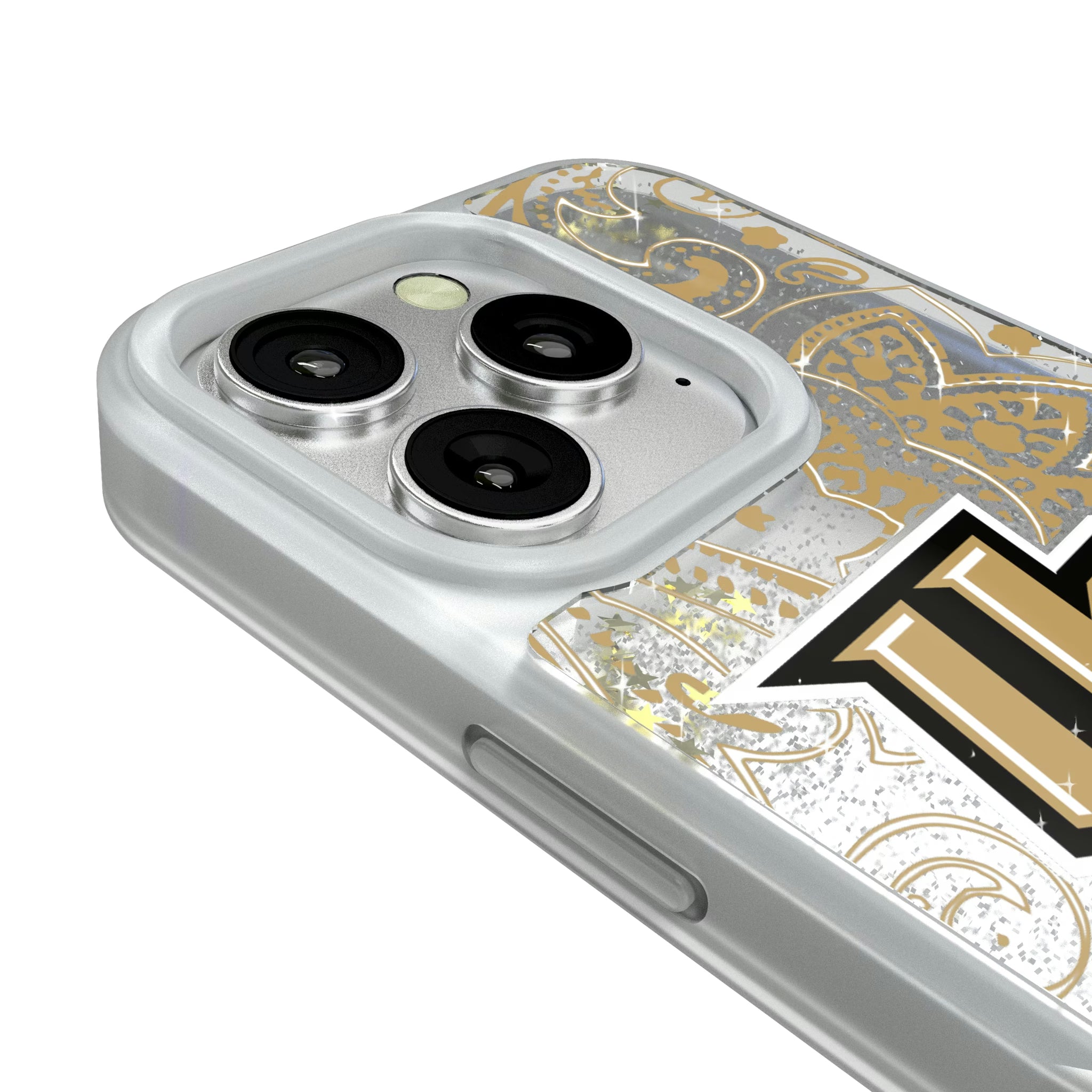 University of Central Florida Golden Knights Paisley iPhone Glitter Phone Case for Apple iPhone - Detail#Device_iPhone 16 Pro