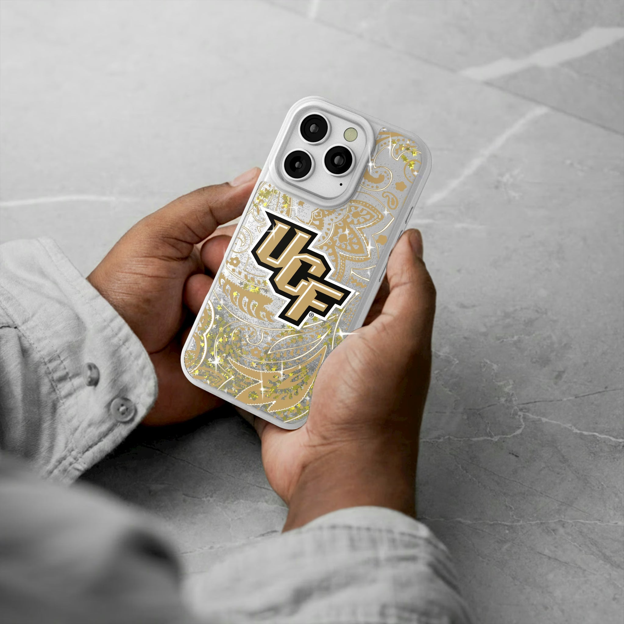 University of Central Florida Golden Knights Paisley iPhone Glitter Phone Case for Apple iPhone - Lifestyle#Device_iPhone 16 Pro