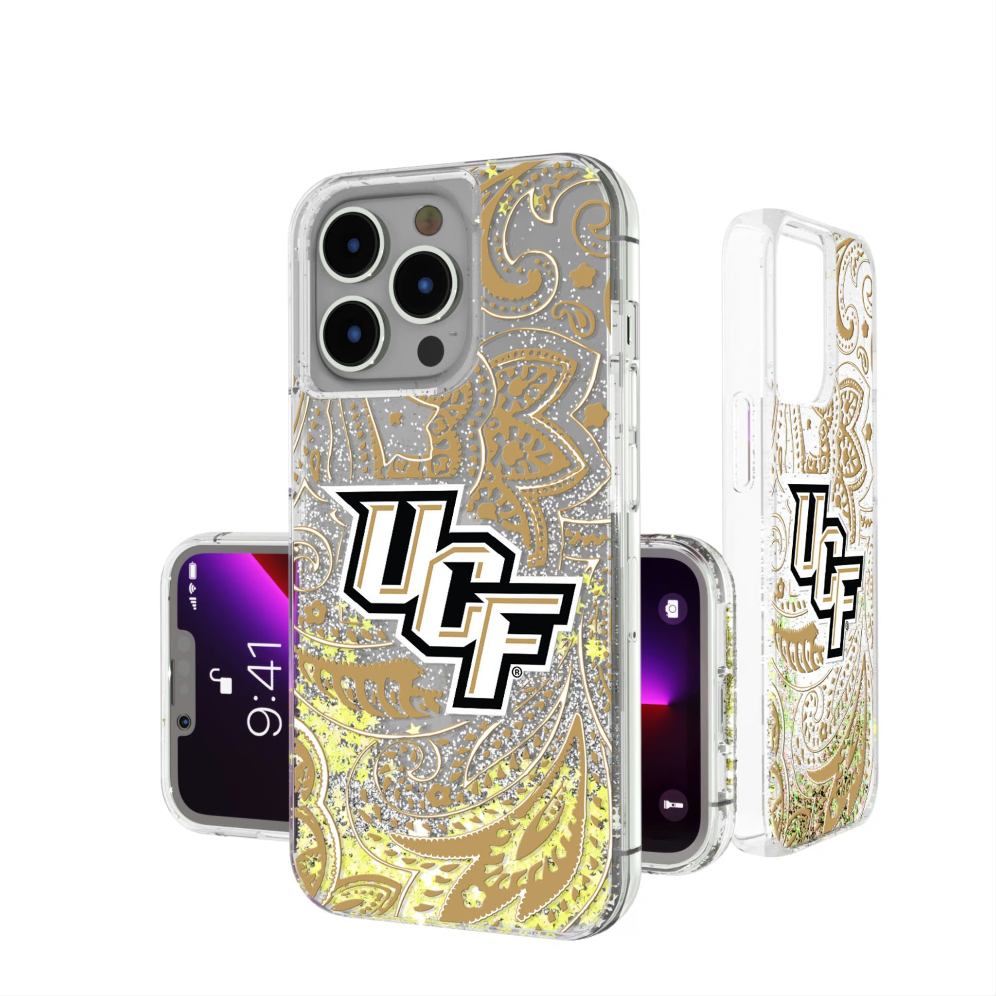 University of Central Florida Golden Knights Paisley iPhone Glitter Phone Case for Apple iPhone