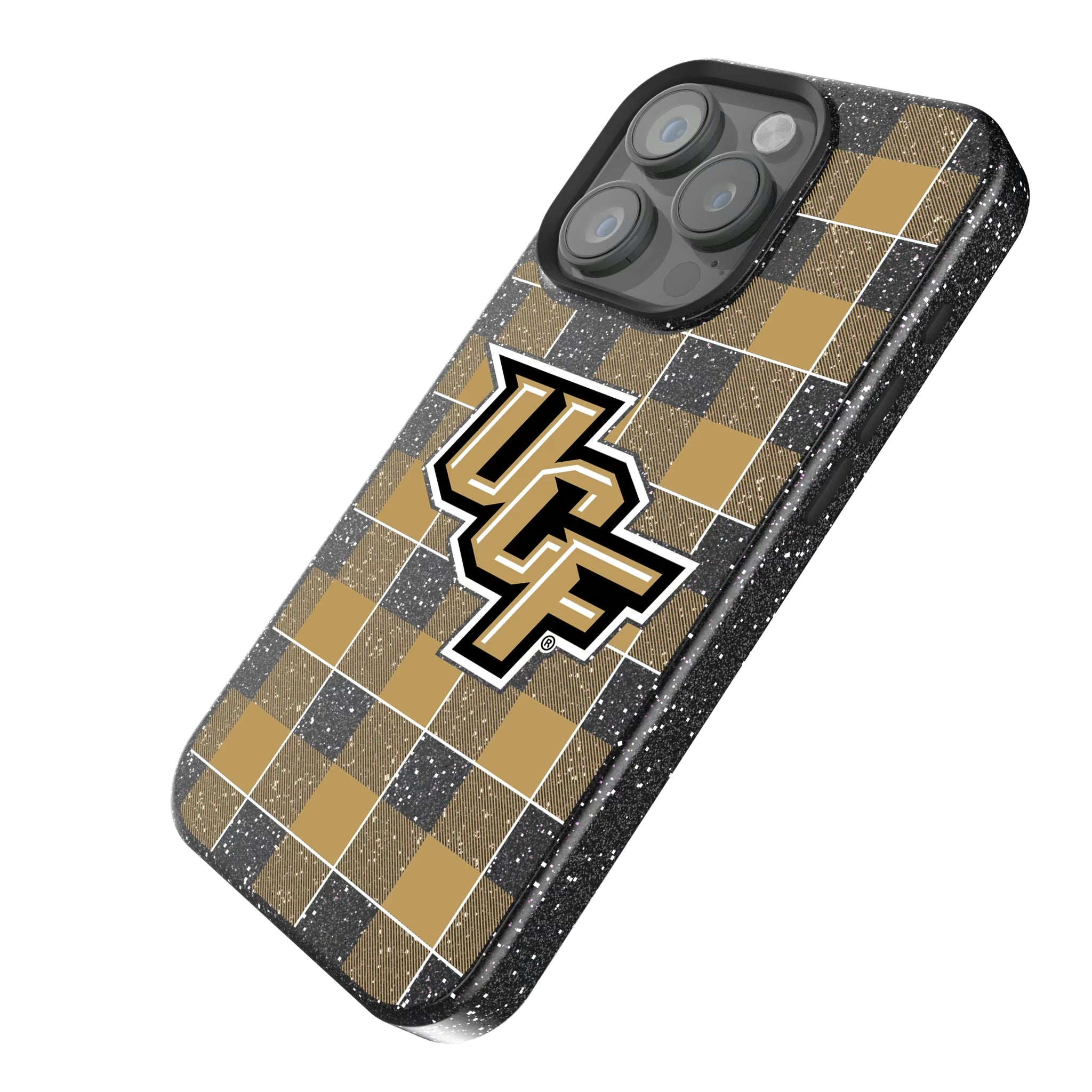 University of Central Florida Golden Knights Plaid iPhone Bling Phone Case for Apple iPhone - Isometric View