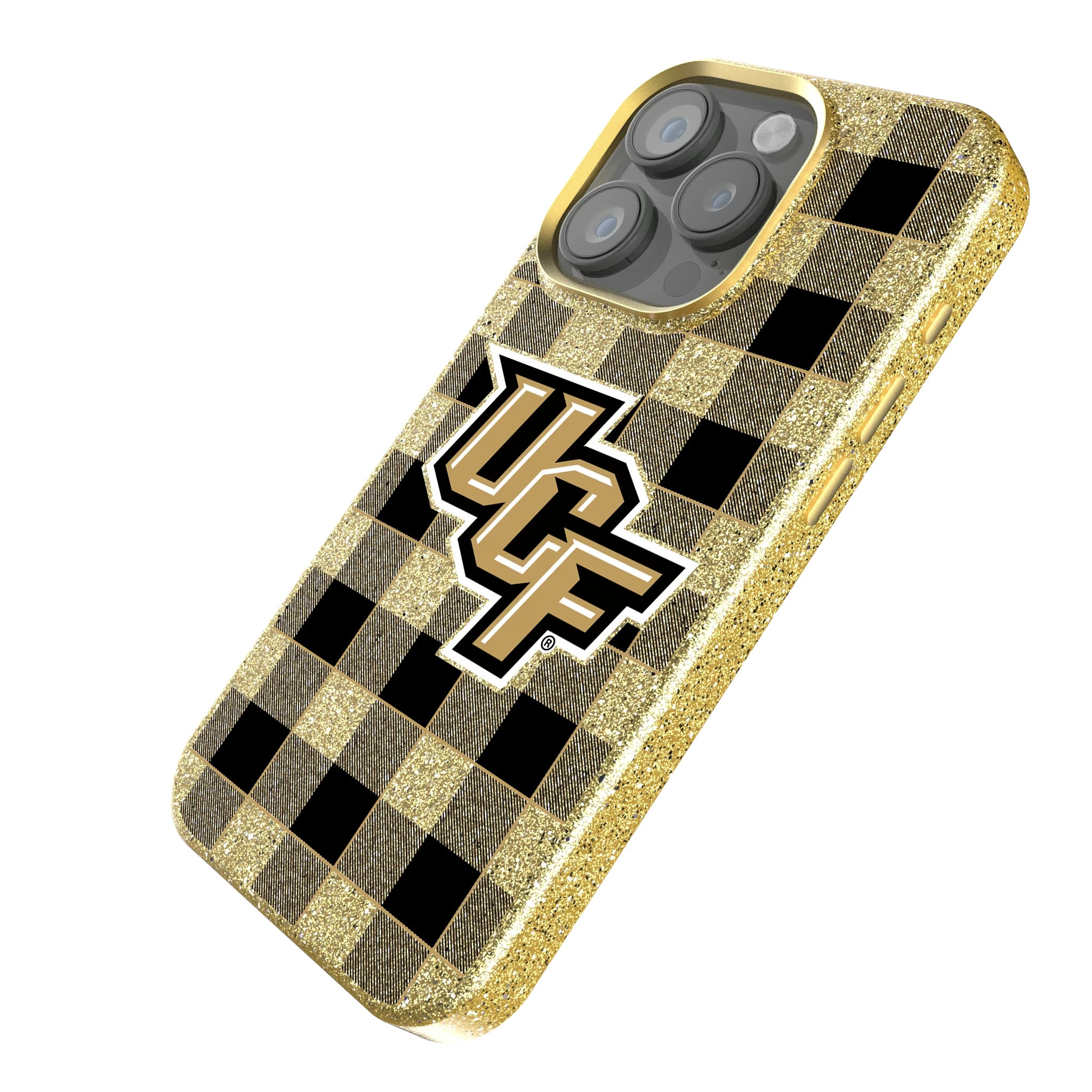 University of Central Florida Golden Knights Plaid iPhone Bling Phone Case for Apple iPhone - Isometric View